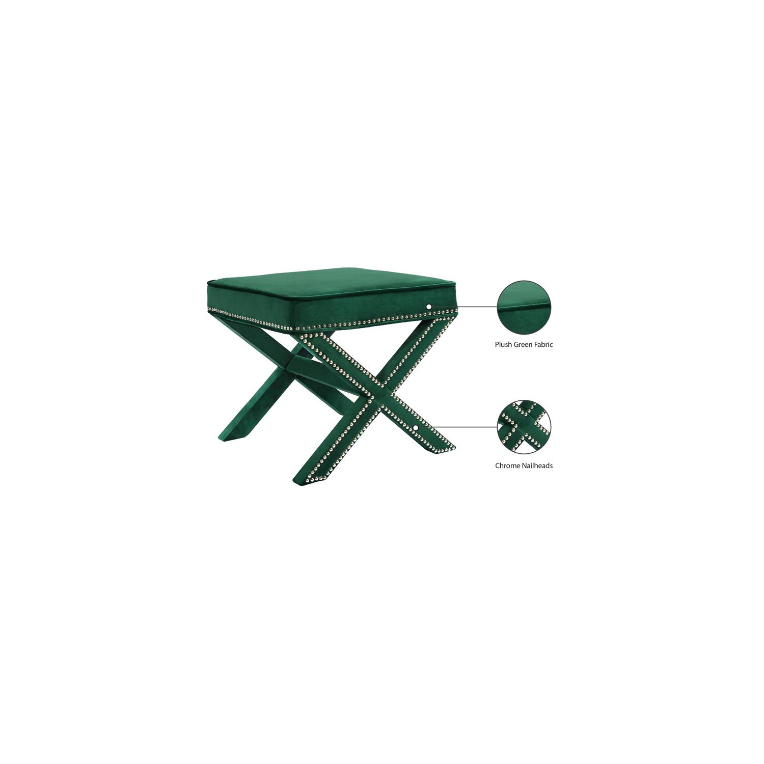 Meridian Furniture Nixon Contemporary Velvet Ottoman/Bench in Green
