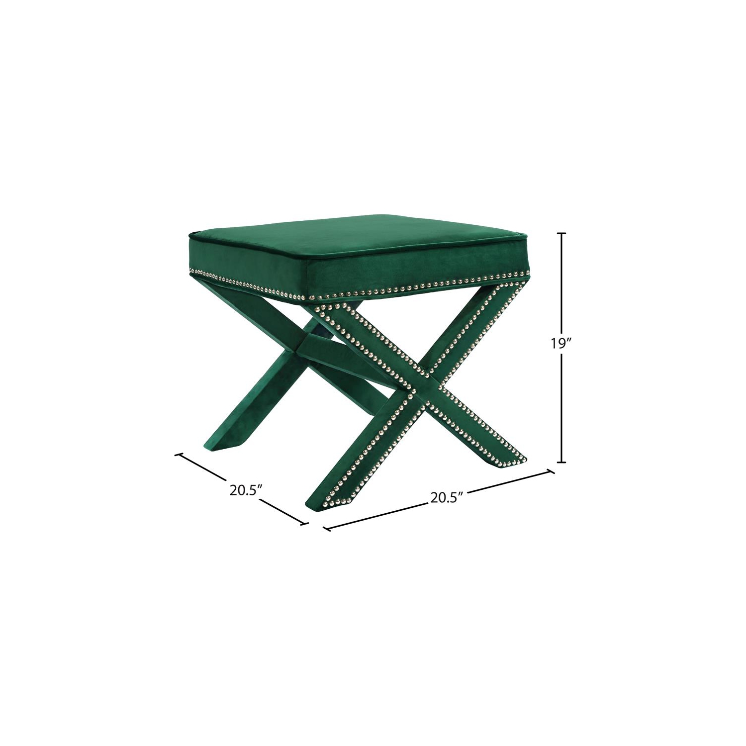 Meridian Furniture Nixon Contemporary Velvet Ottoman/Bench in Green