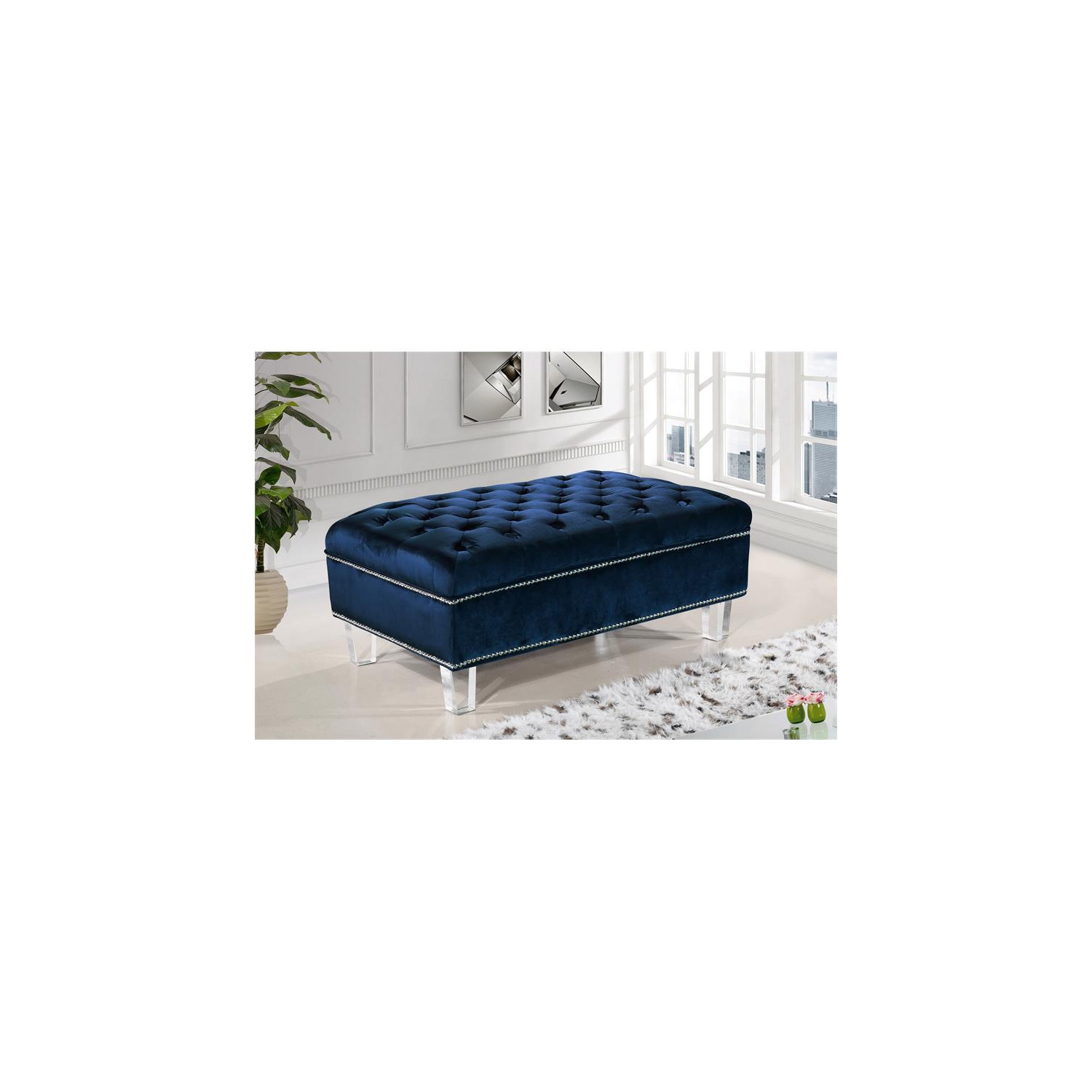 Meridian Furniture Lucas Navy Velvet Ottoman