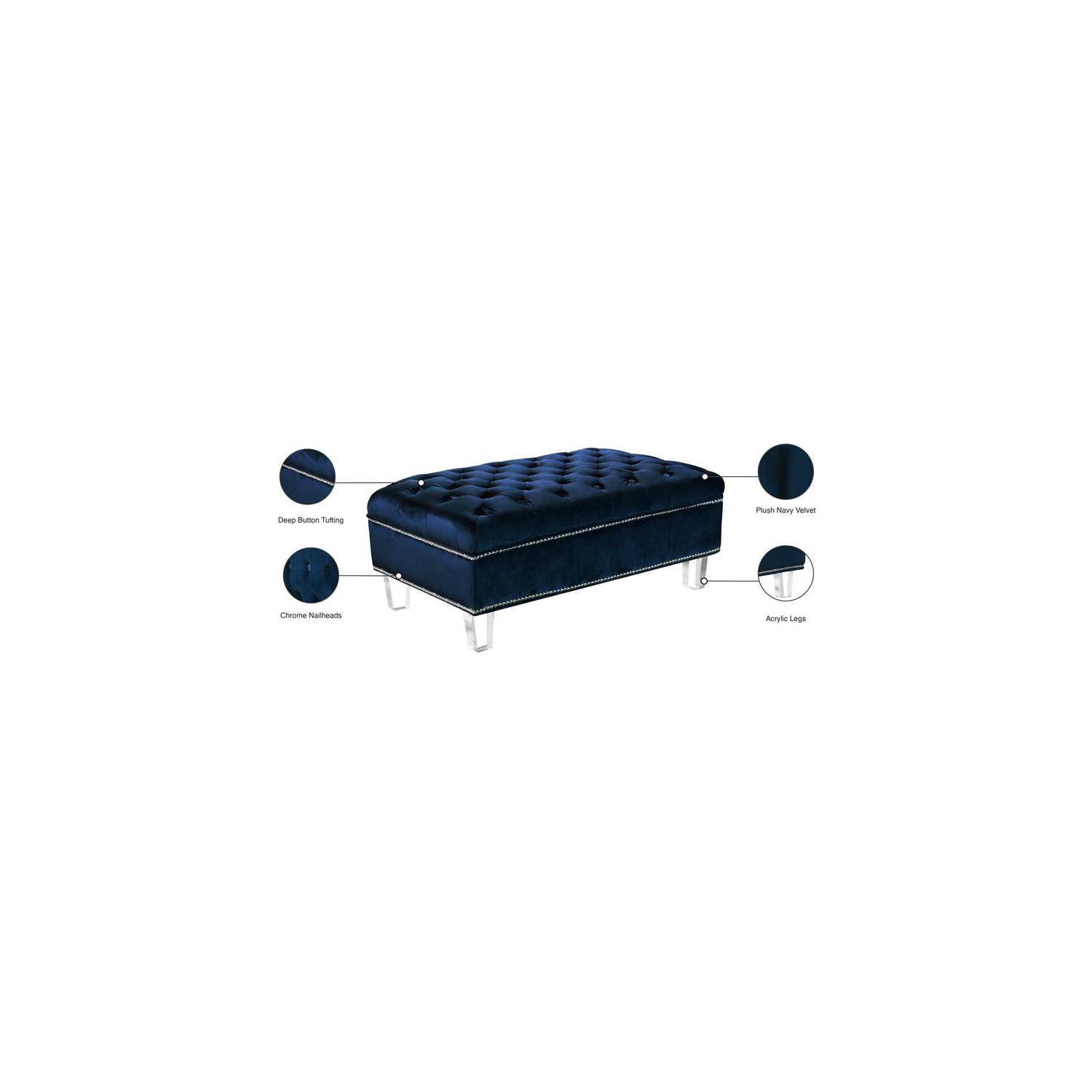 Meridian Furniture Lucas Navy Velvet Ottoman