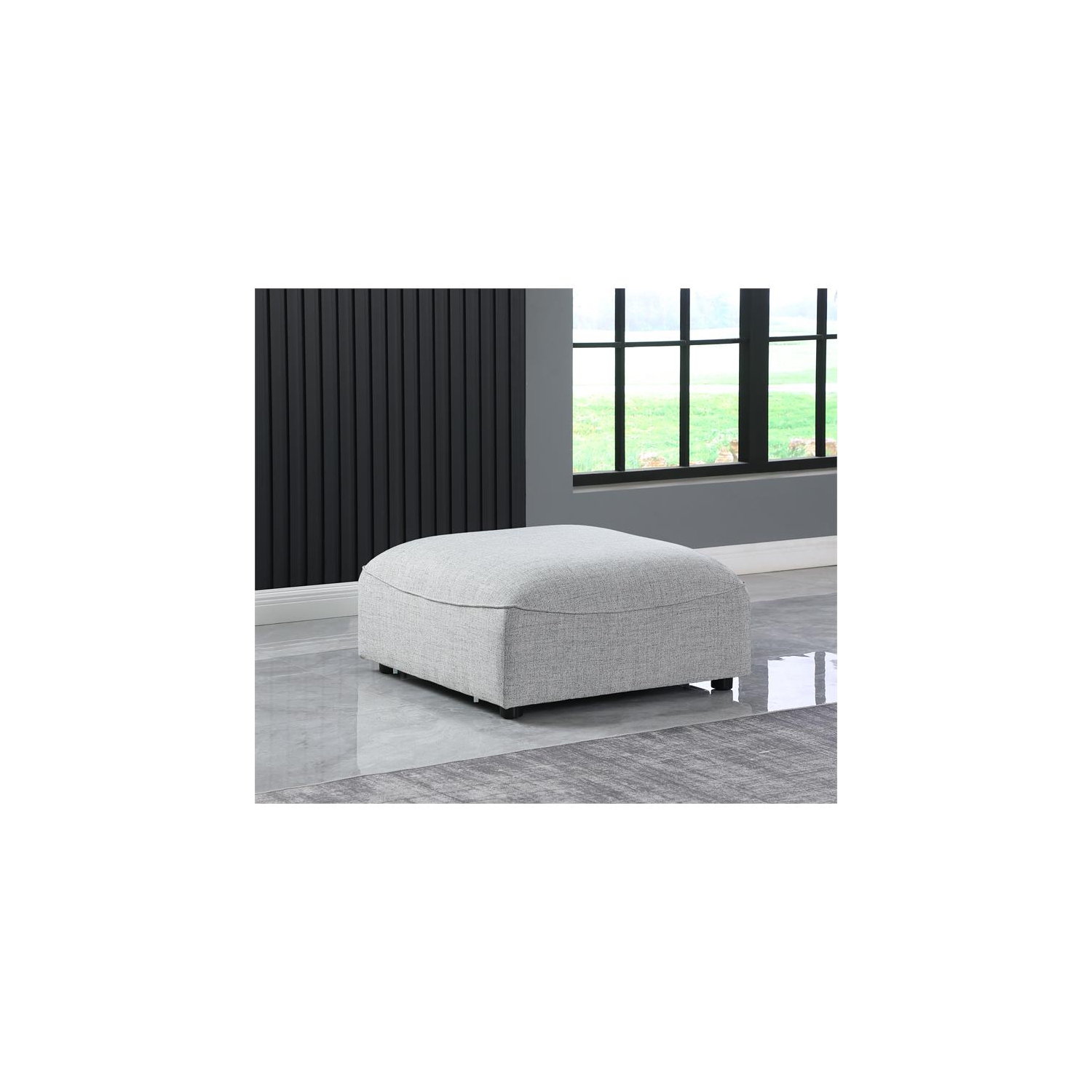 Meridian Furniture Miramar Grey Durable Linen Textured Ottoman