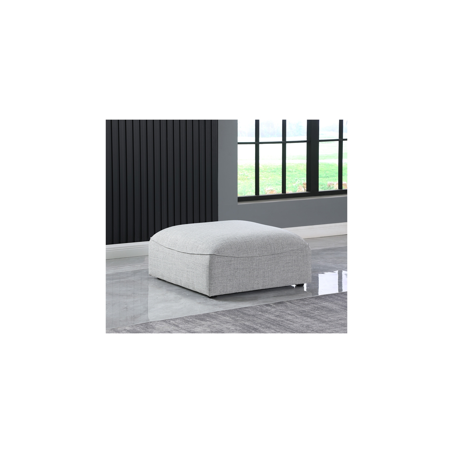 Meridian Furniture Miramar Grey Durable Linen Textured Ottoman