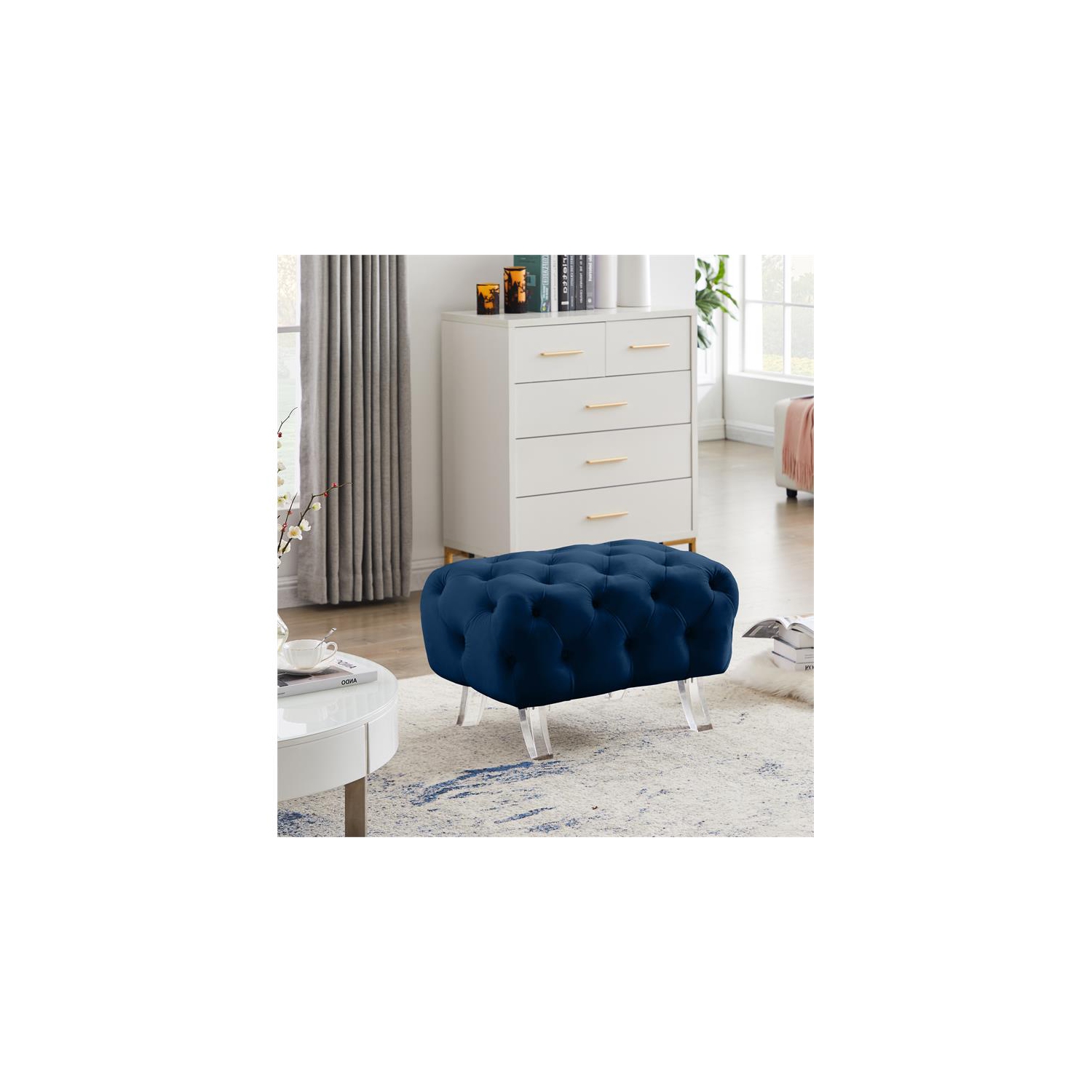 Meridian Furniture Crescent Navy Velvet Ottoman