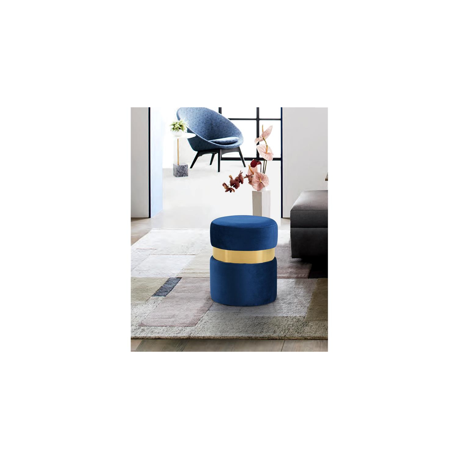 Meridian Furniture Hailey Contemporary Velvet Ottoman/Stool in Navy