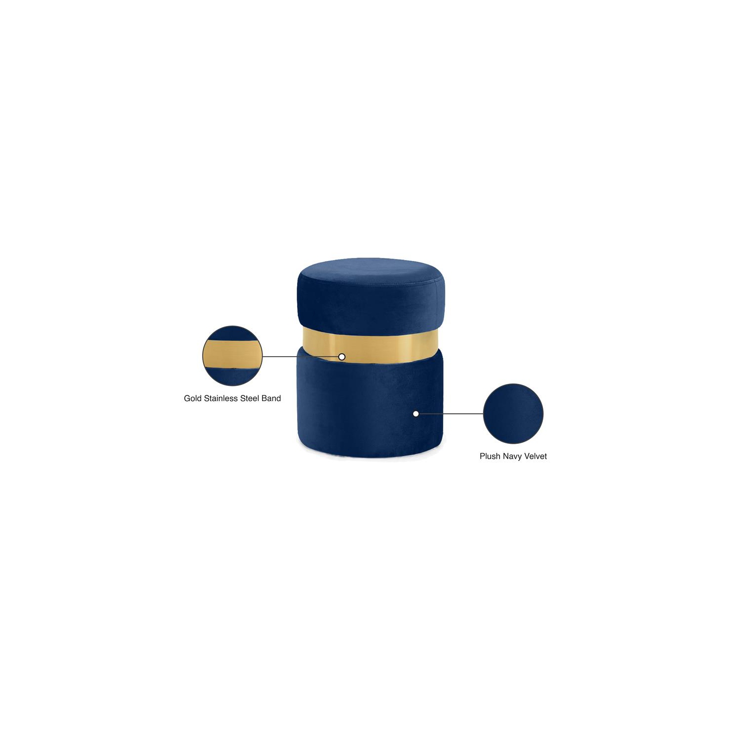 Meridian Furniture Hailey Contemporary Velvet Ottoman/Stool in Navy