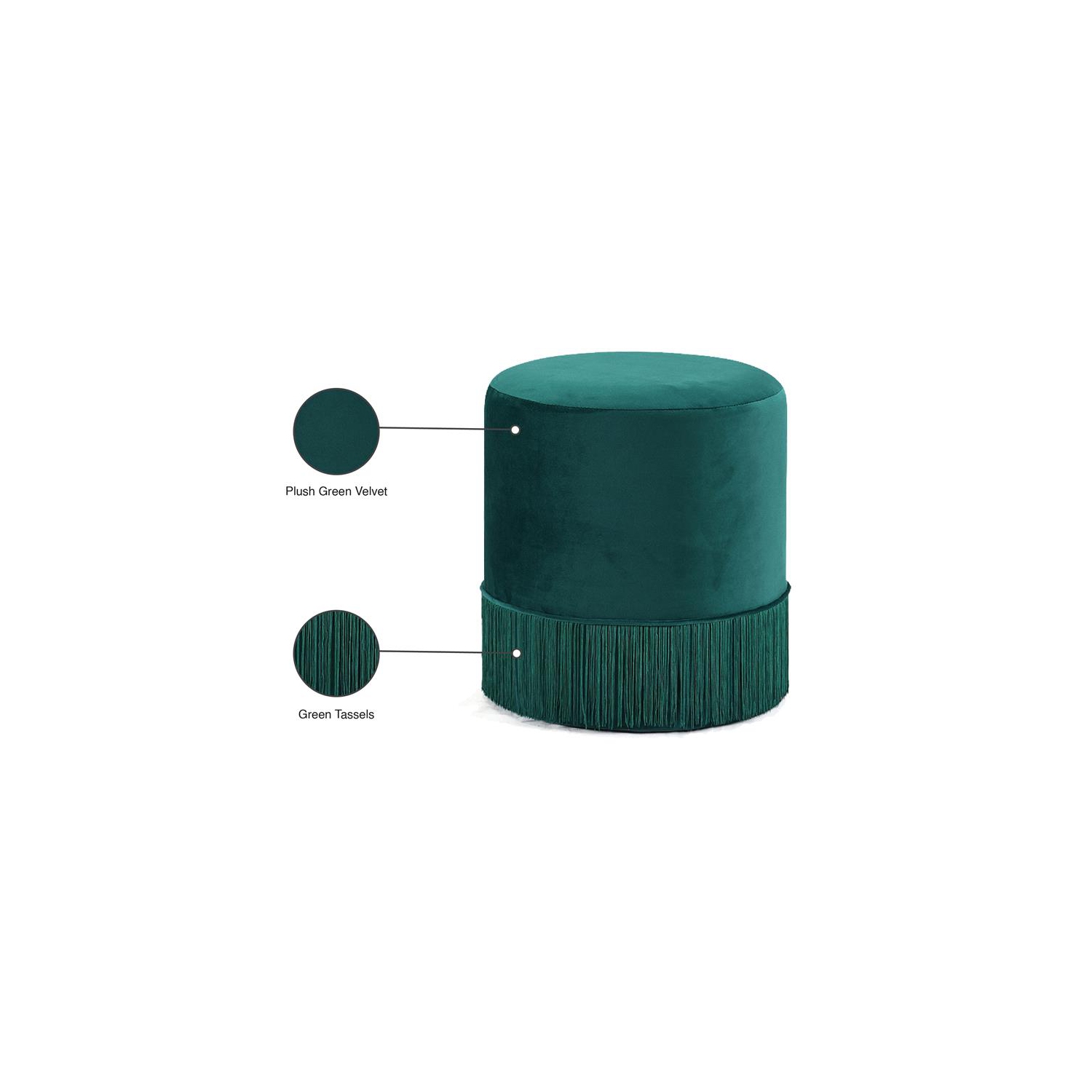 Meridian Furniture Teddy Contemporary Velvet Ottoman/Stool in Green