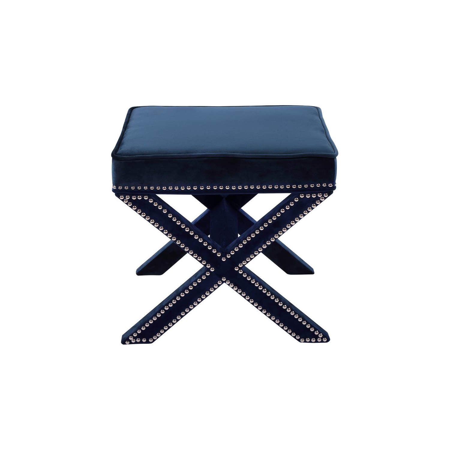 Meridian Furniture Nixon Contemporary Velvet Ottoman/Bench in Navy