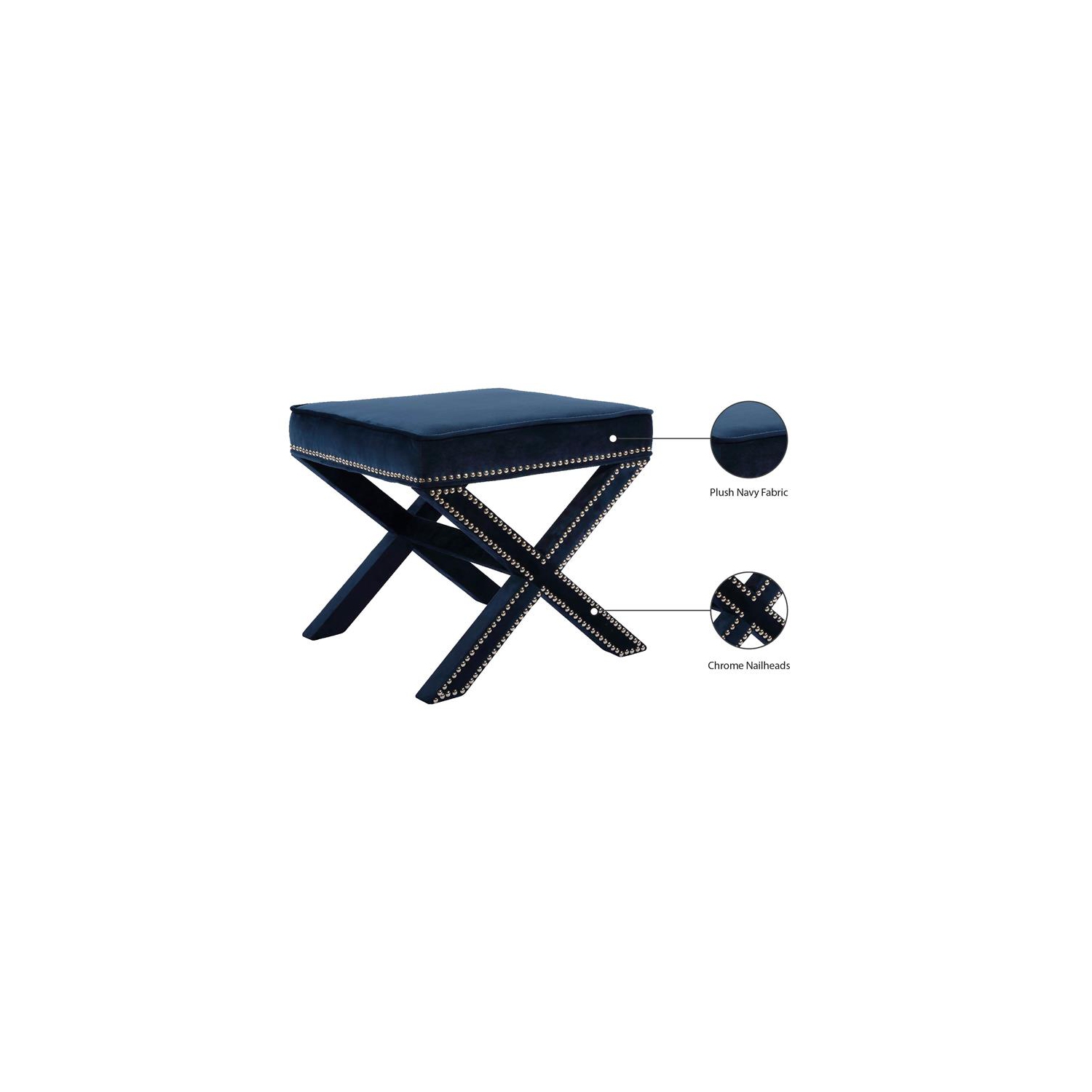 Meridian Furniture Nixon Contemporary Velvet Ottoman/Bench in Navy