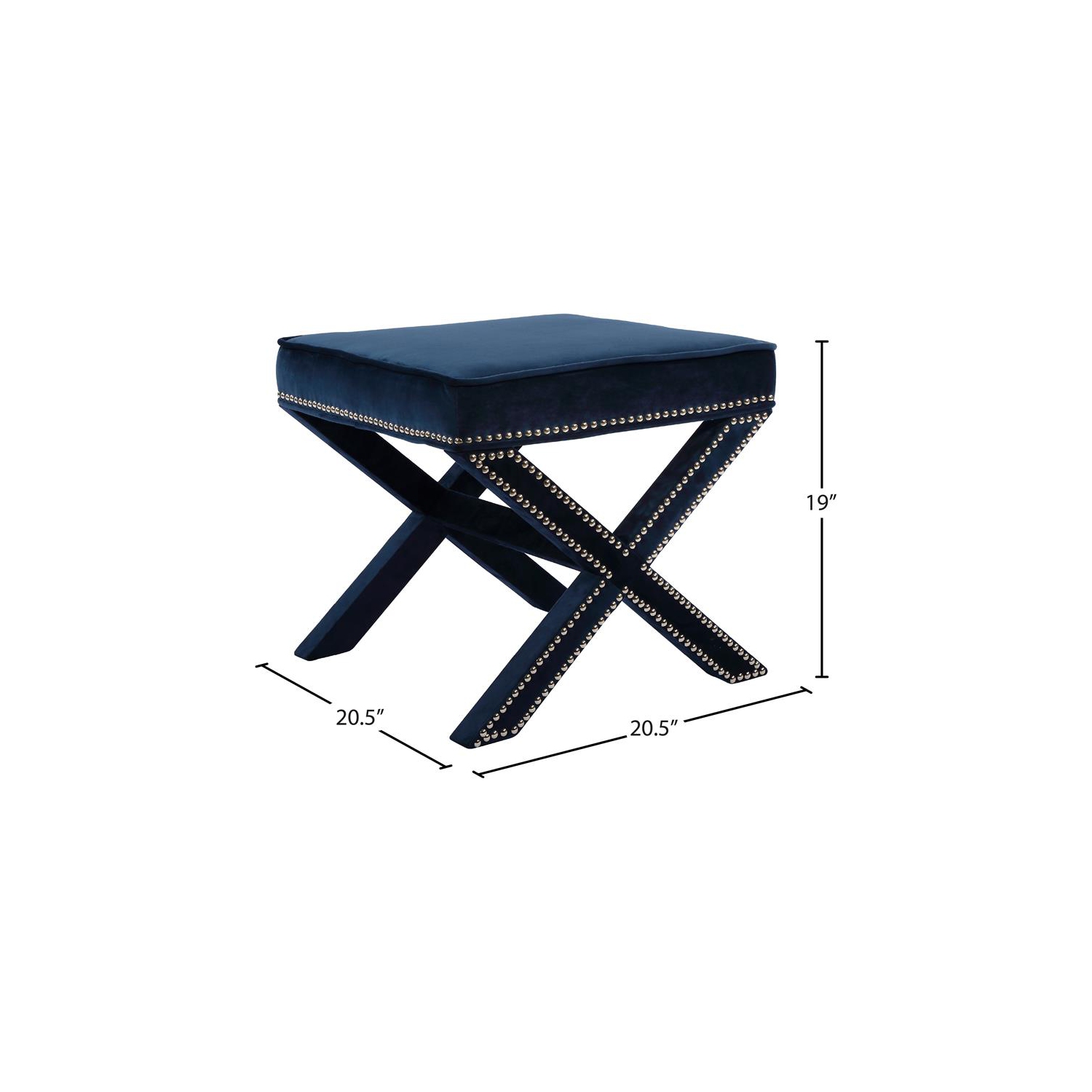Meridian Furniture Nixon Contemporary Velvet Ottoman/Bench in Navy