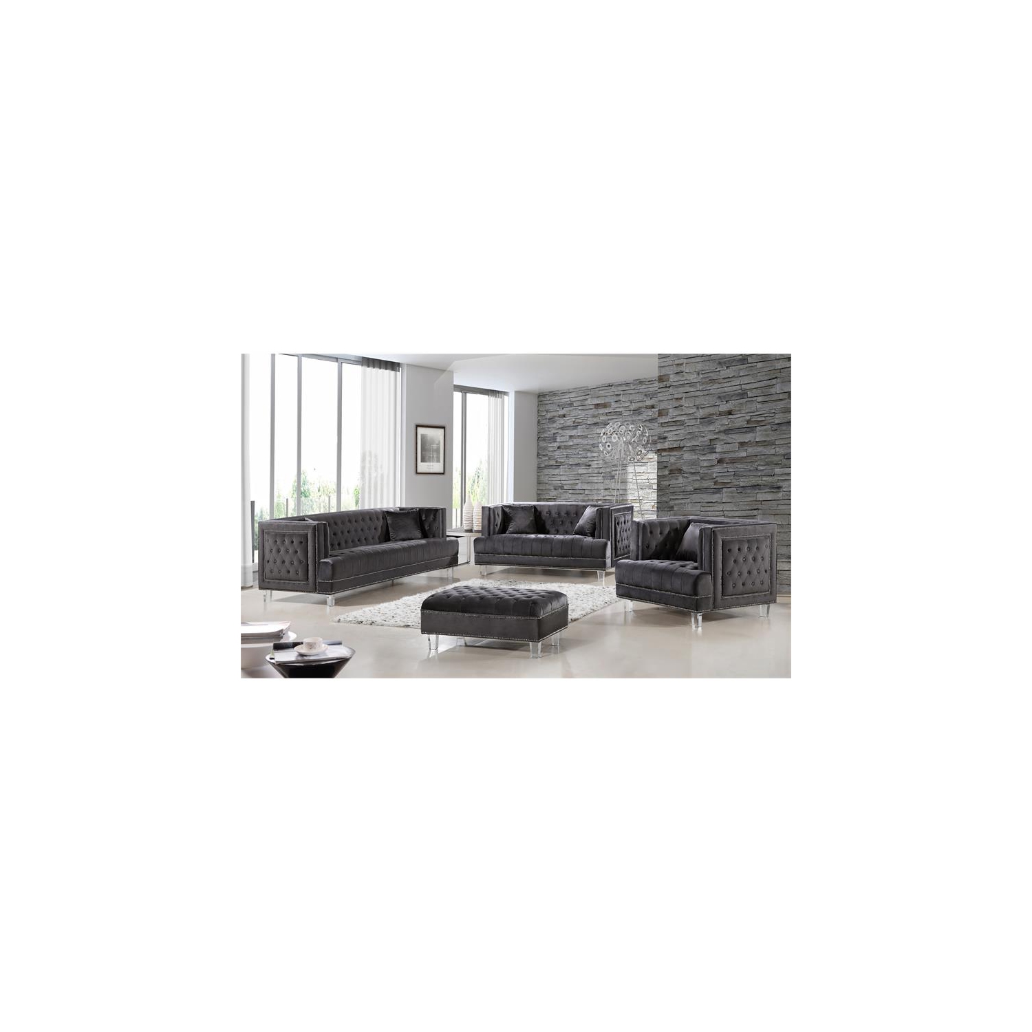 Pouf en velours gris Lucas de Meridian Furniture