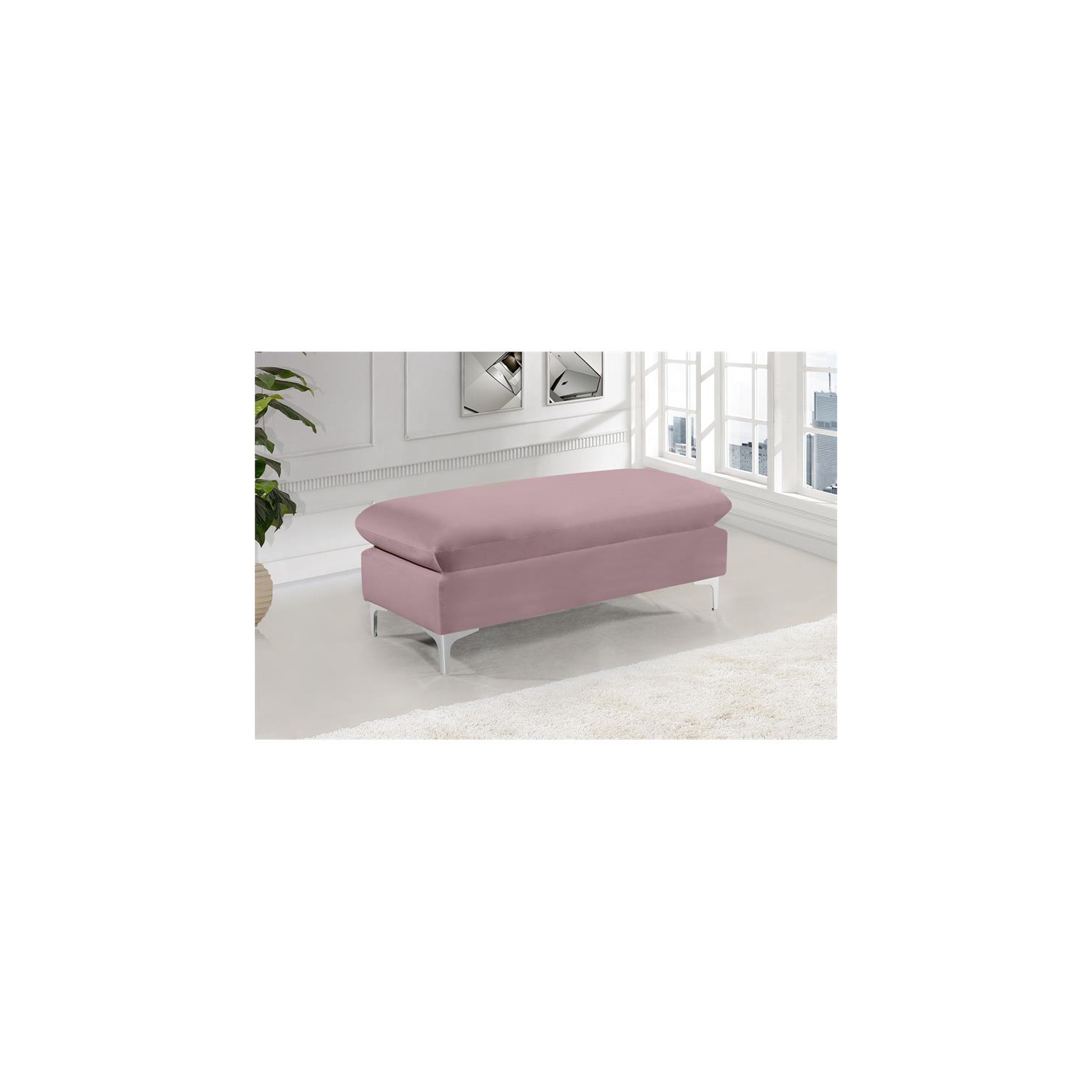 Meridian Furniture Naomi Pink Velvet Ottoman