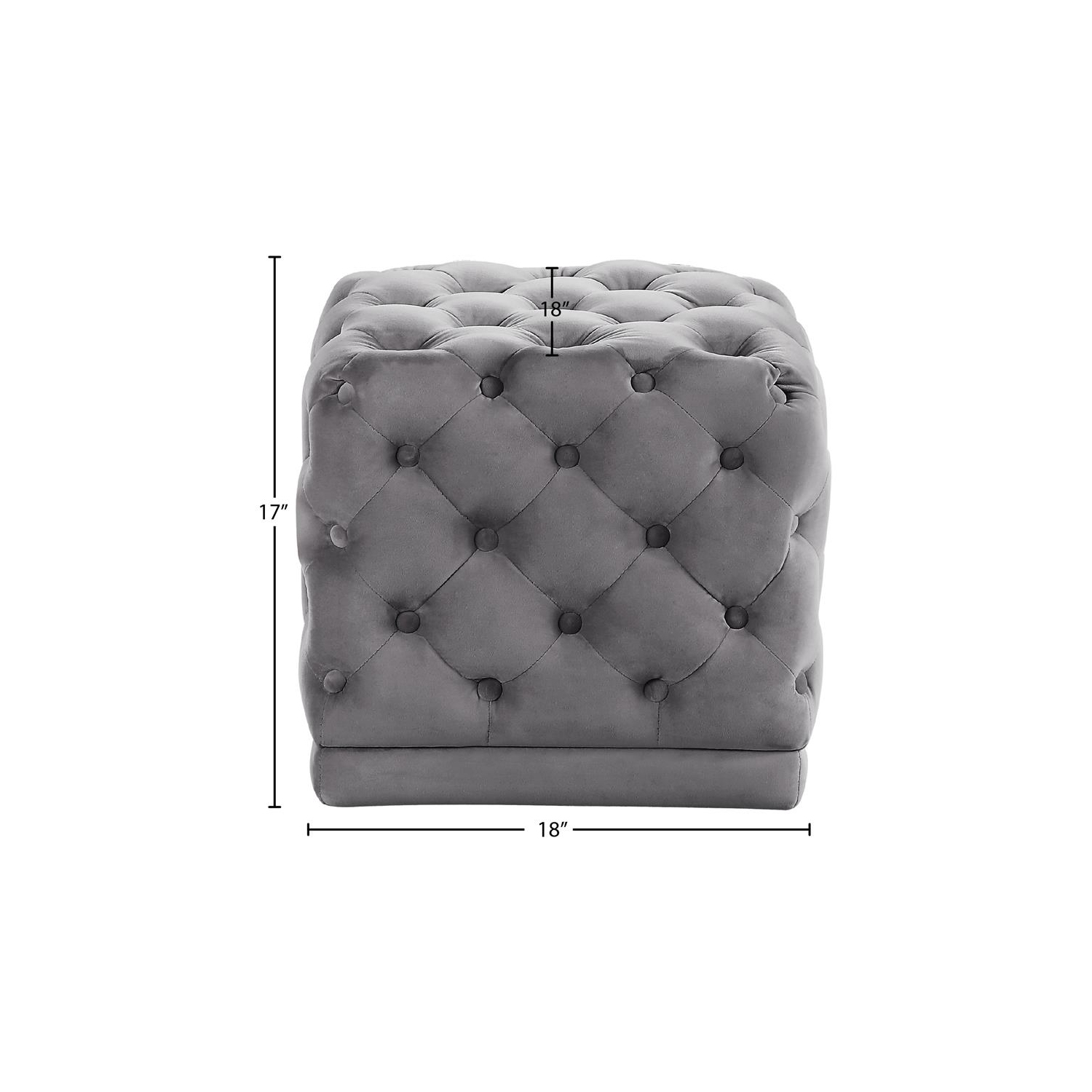 Meridian Furniture Stella Contemporary Velvet Ottoman/Stool in Gray