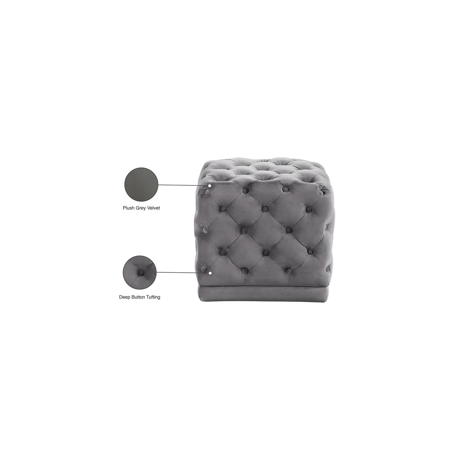 Meridian Furniture Stella Contemporary Velvet Ottoman/Stool in Gray