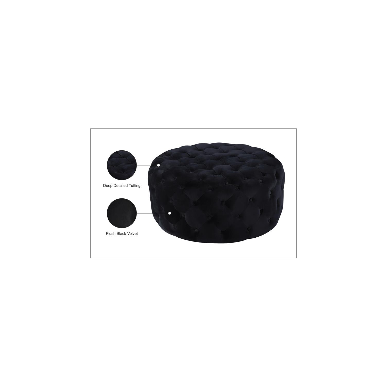 Meridian Furniture Addison Button Tufted Black Velvet Ottoman and Bench