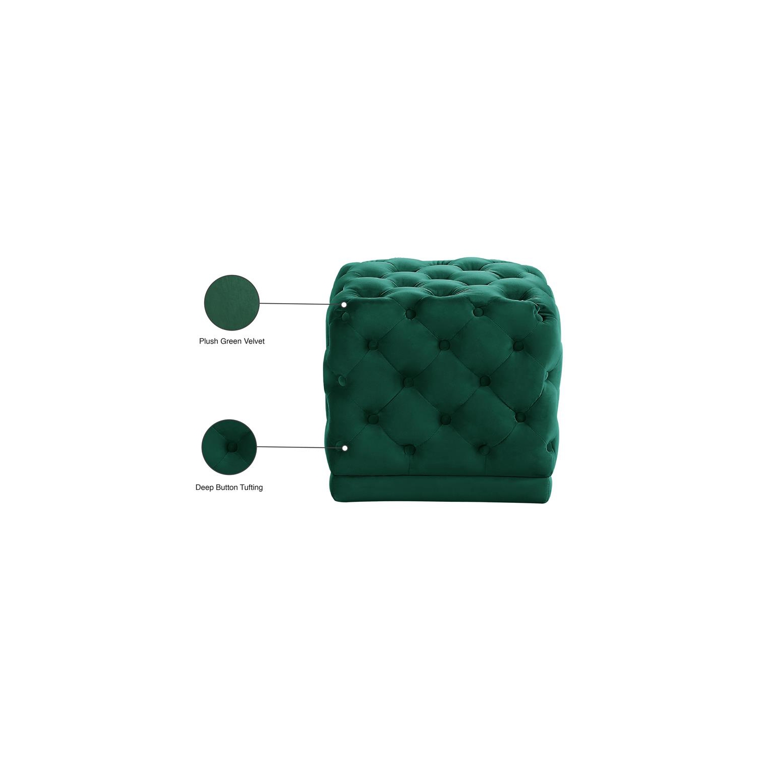 Meridian Furniture Stella Contemporary Velvet Ottoman/Stool in Green
