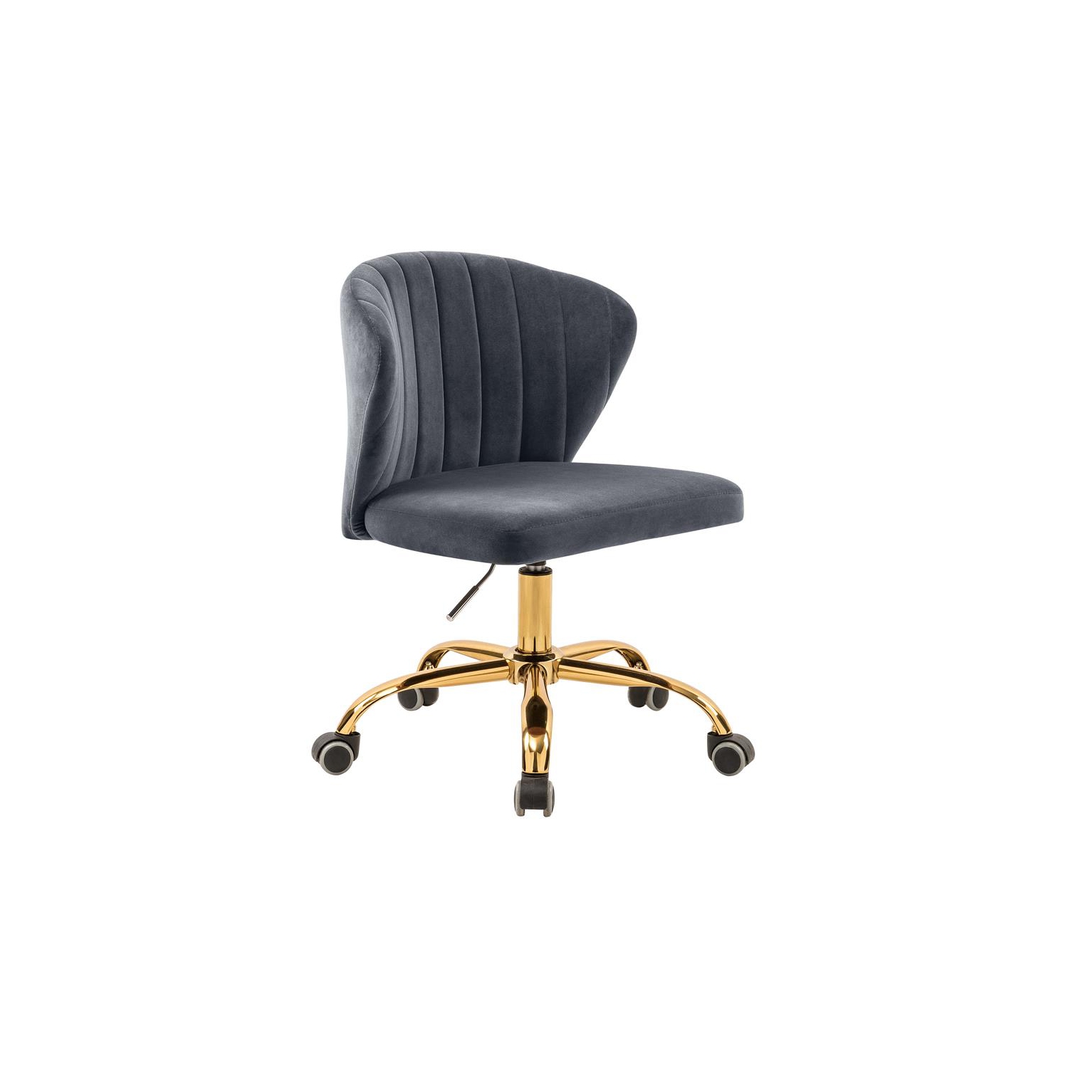 Meridian Furniture Finley Swivel Adjustable Gray Velvet and Gold Office Chair