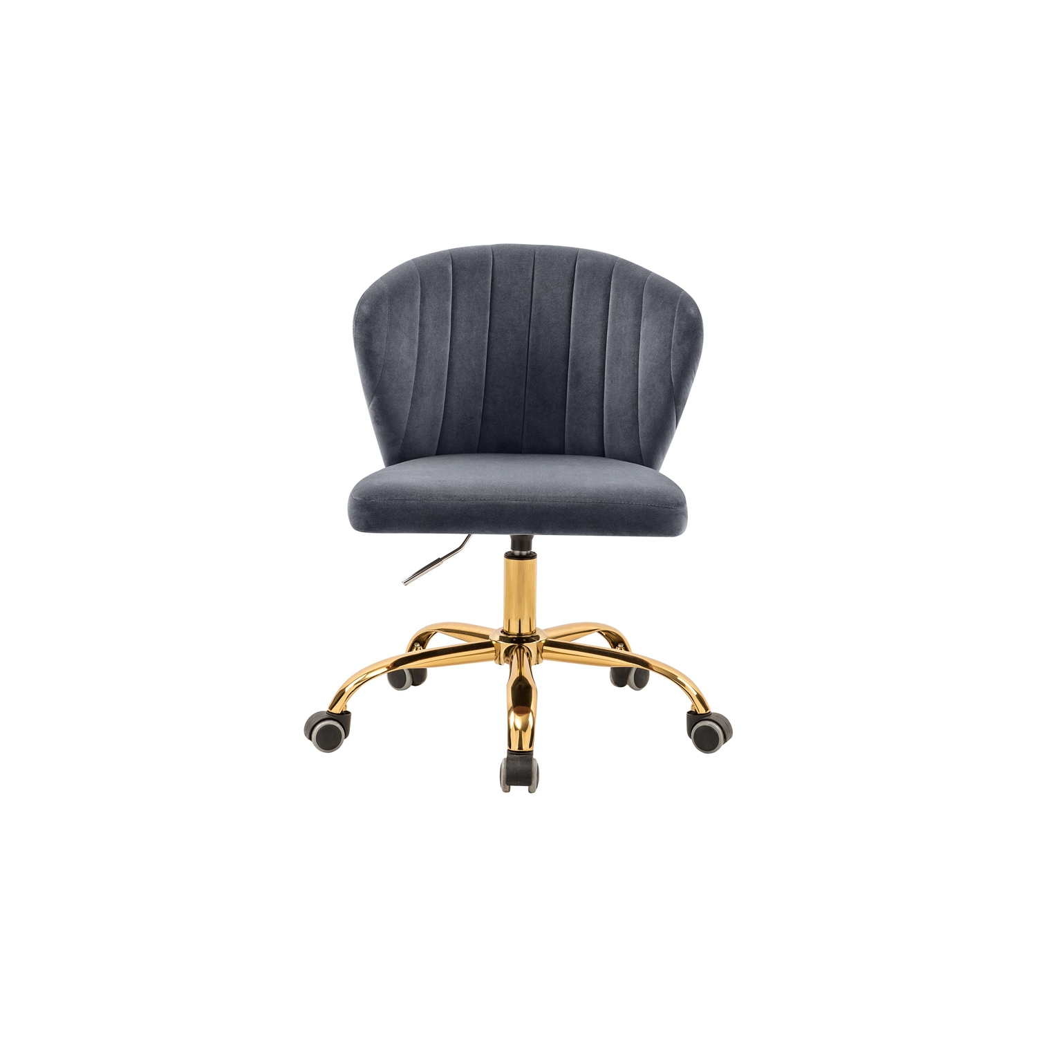 Meridian Furniture Finley Swivel Adjustable Gray Velvet and Gold Office Chair