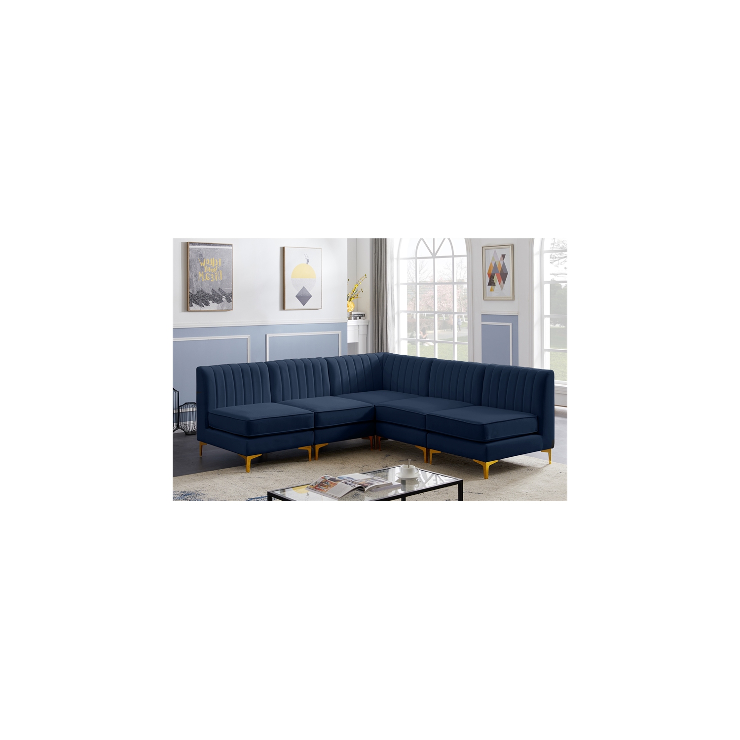 Meridian Furniture Alina Navy Velvet Modular Sectional