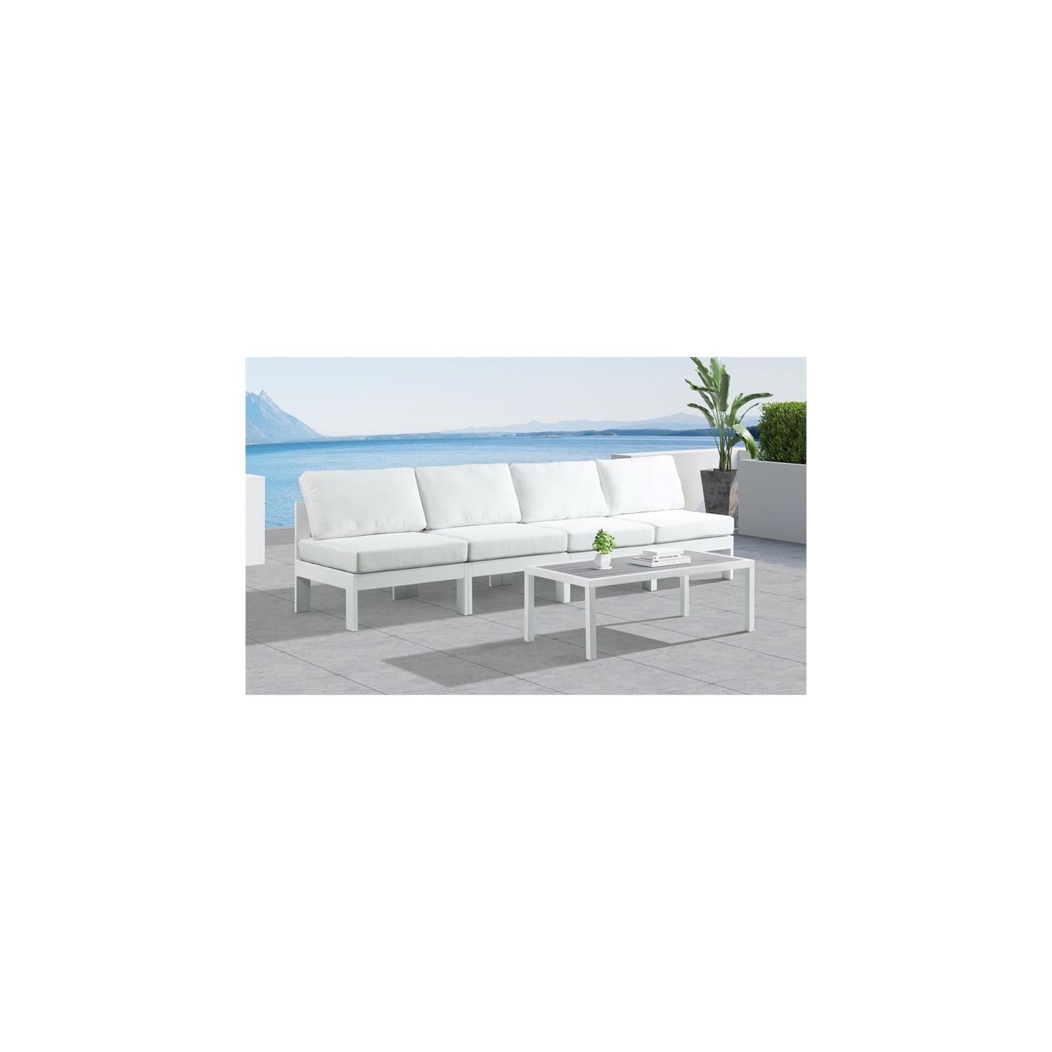 Canapé modulaire de terrasse en tissu blanc Nizuc de Meridian Furniture