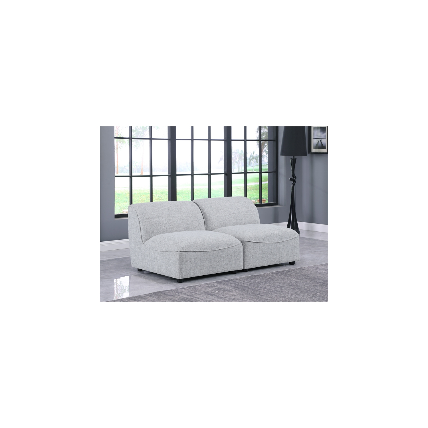 Meridian Furniture Miramar Grey Durable Linen Textured Modular Sofa