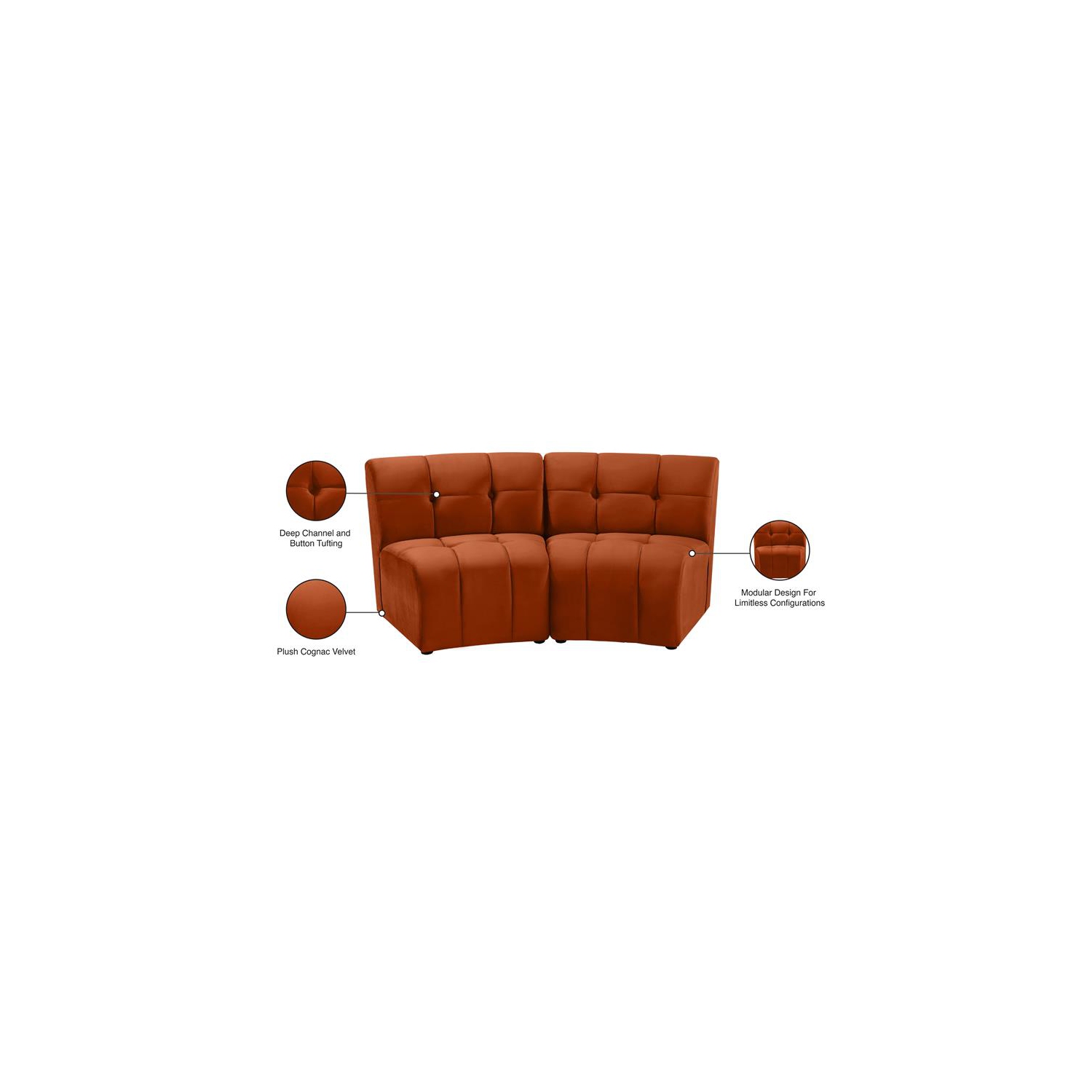 Meridian Furniture Limitless Cognac Velvet Modular Loveseat
