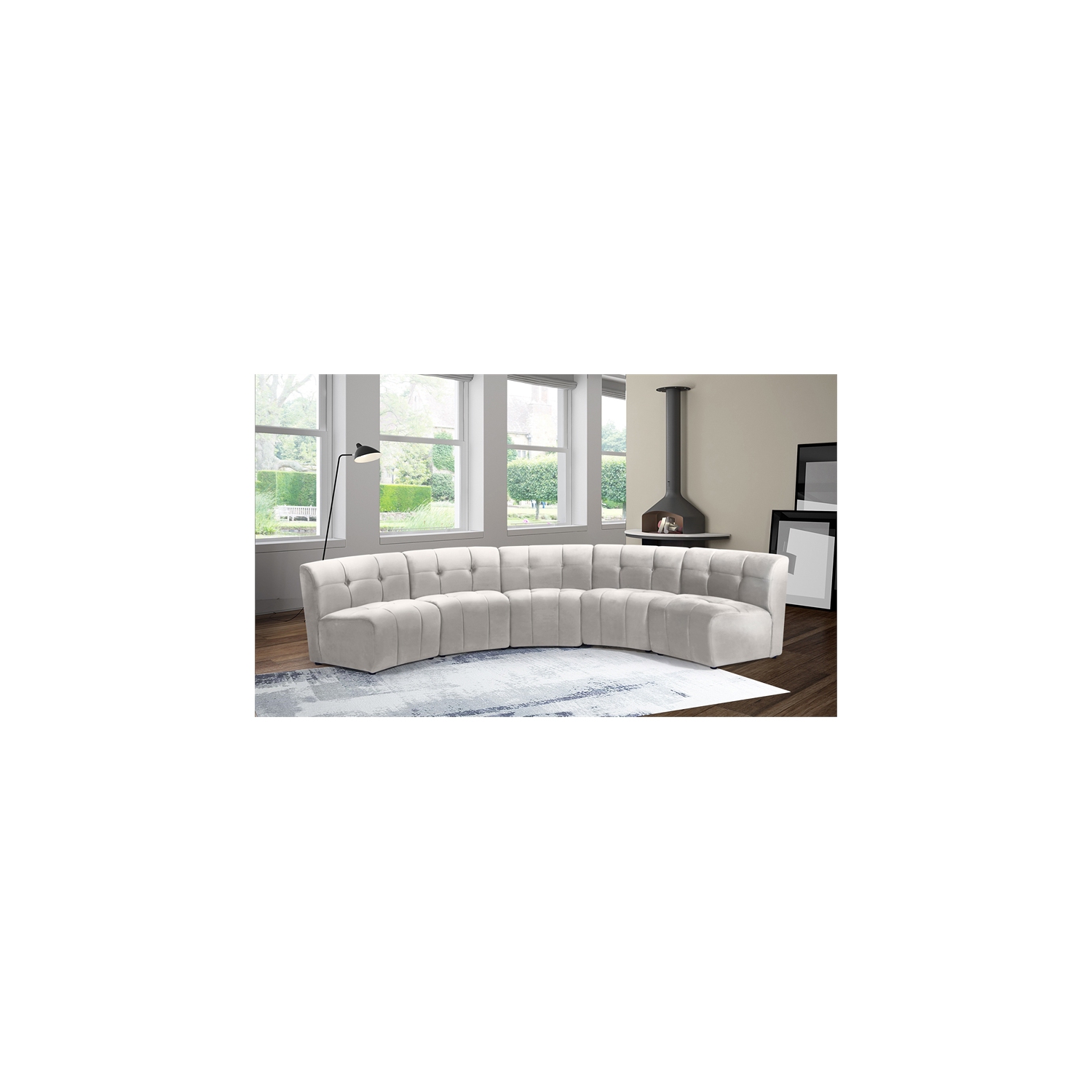 Meridian Furniture Limitless Cream Velvet Modular 5 Piece Sectional