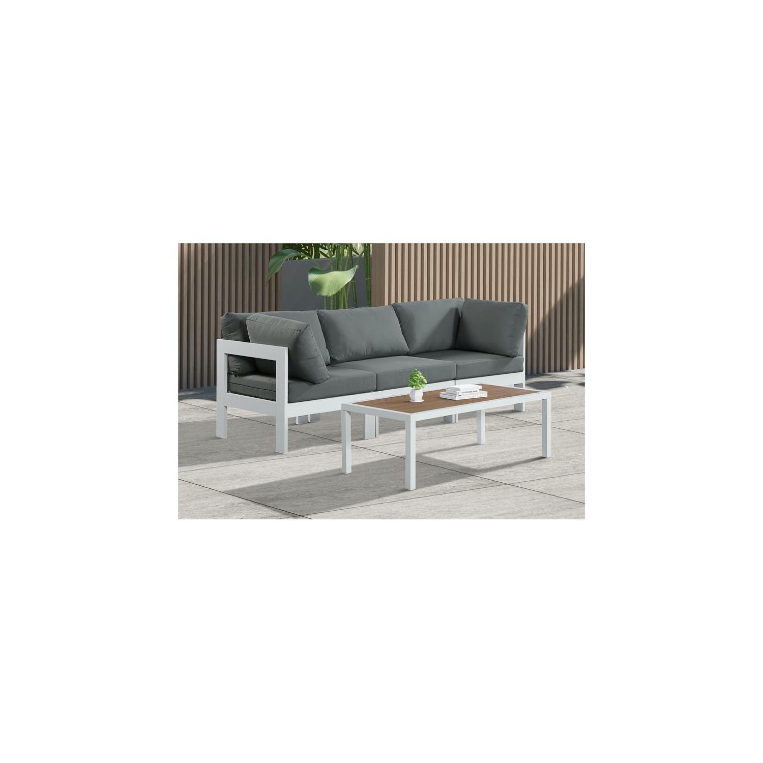 Meridian Furniture Nizuc Grey Fabric Outdoor Patio Modular Sofa