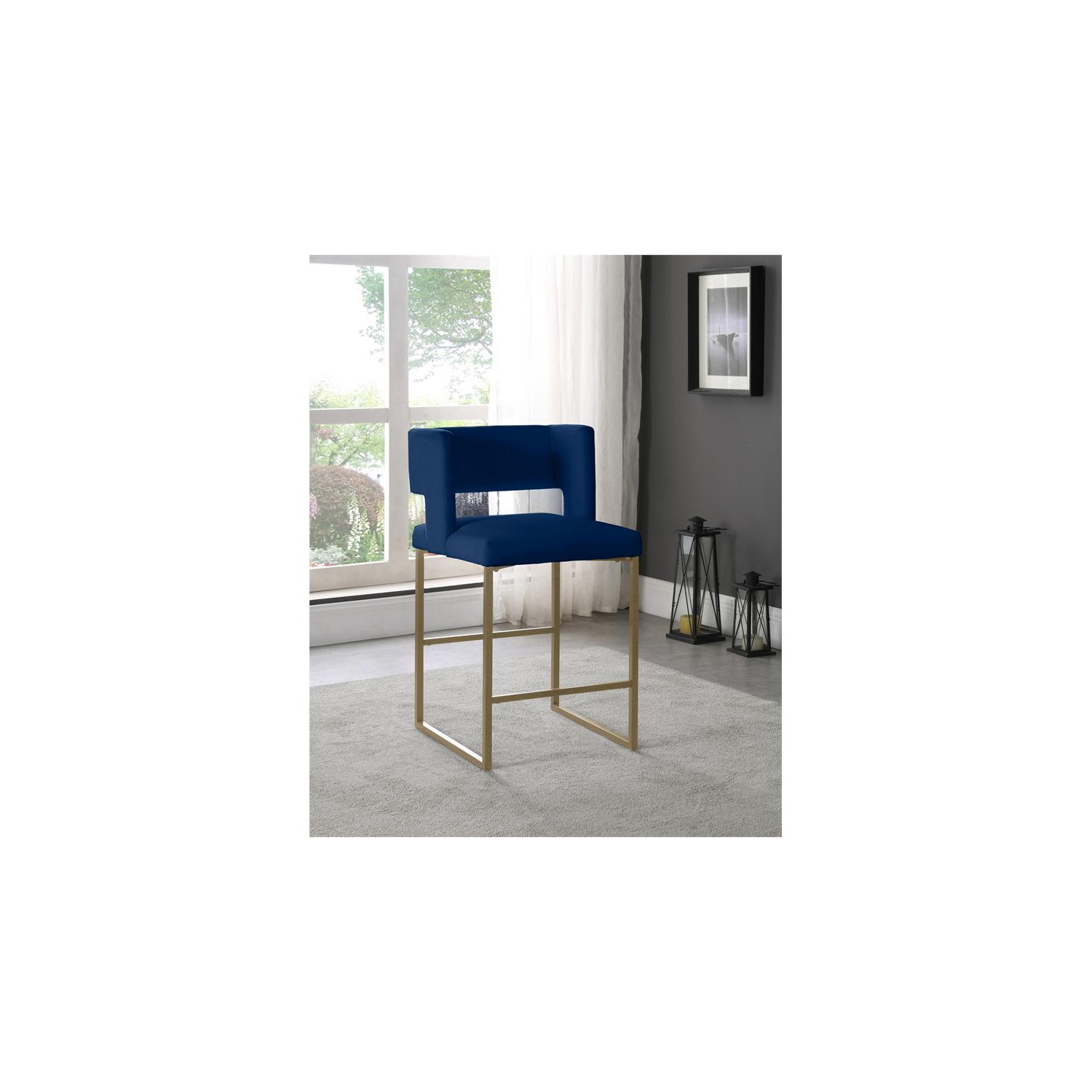 Meridian Furniture Caleb Navy Velvet Counter Stool
