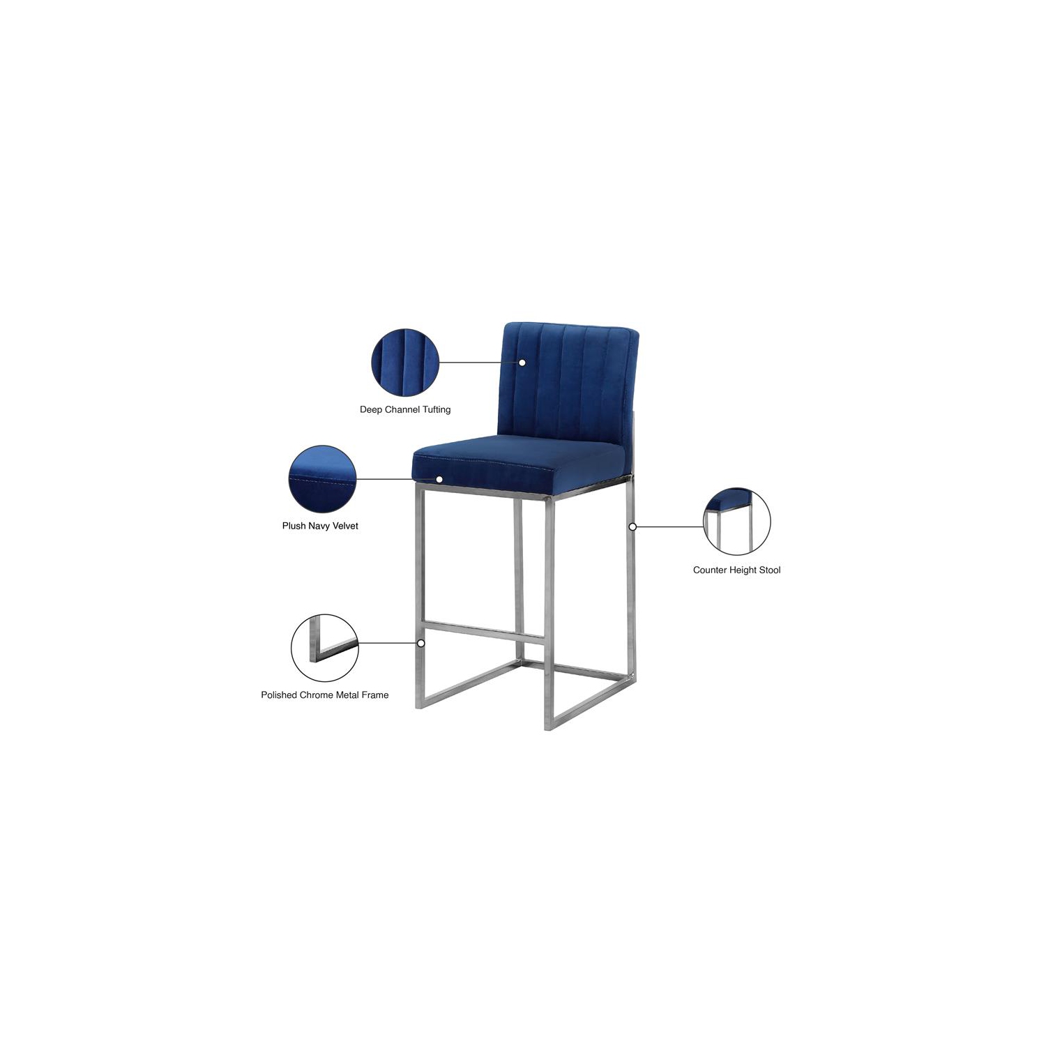 Meridian Furniture Giselle 26"H Velvet Counter Stool in Navy
