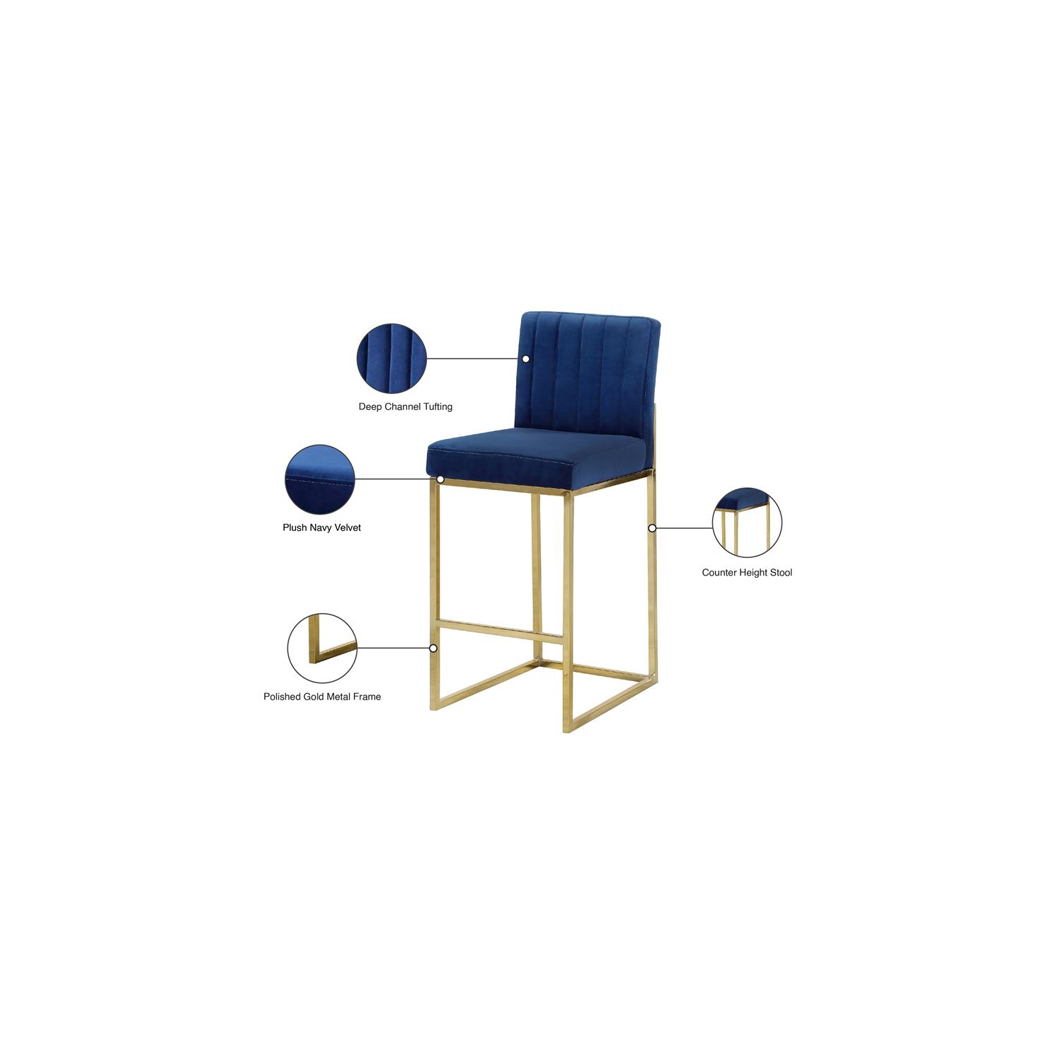 Meridian Furniture Giselle 26"H Velvet Counter Stool in Navy