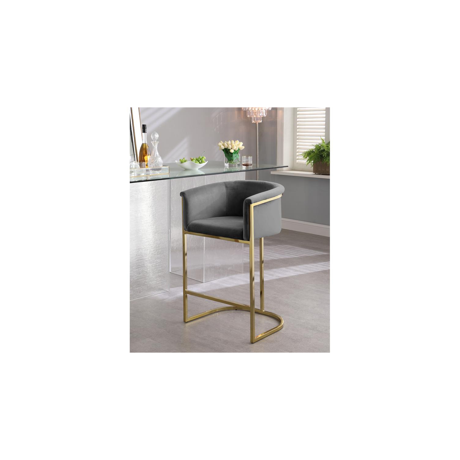 Meridian Furniture Donatella Grey Velvet Stool