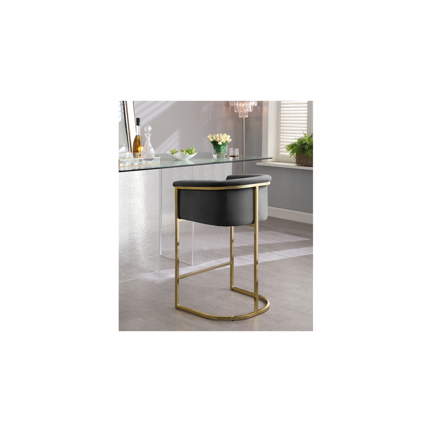 Meridian Furniture Donatella Grey Velvet Stool