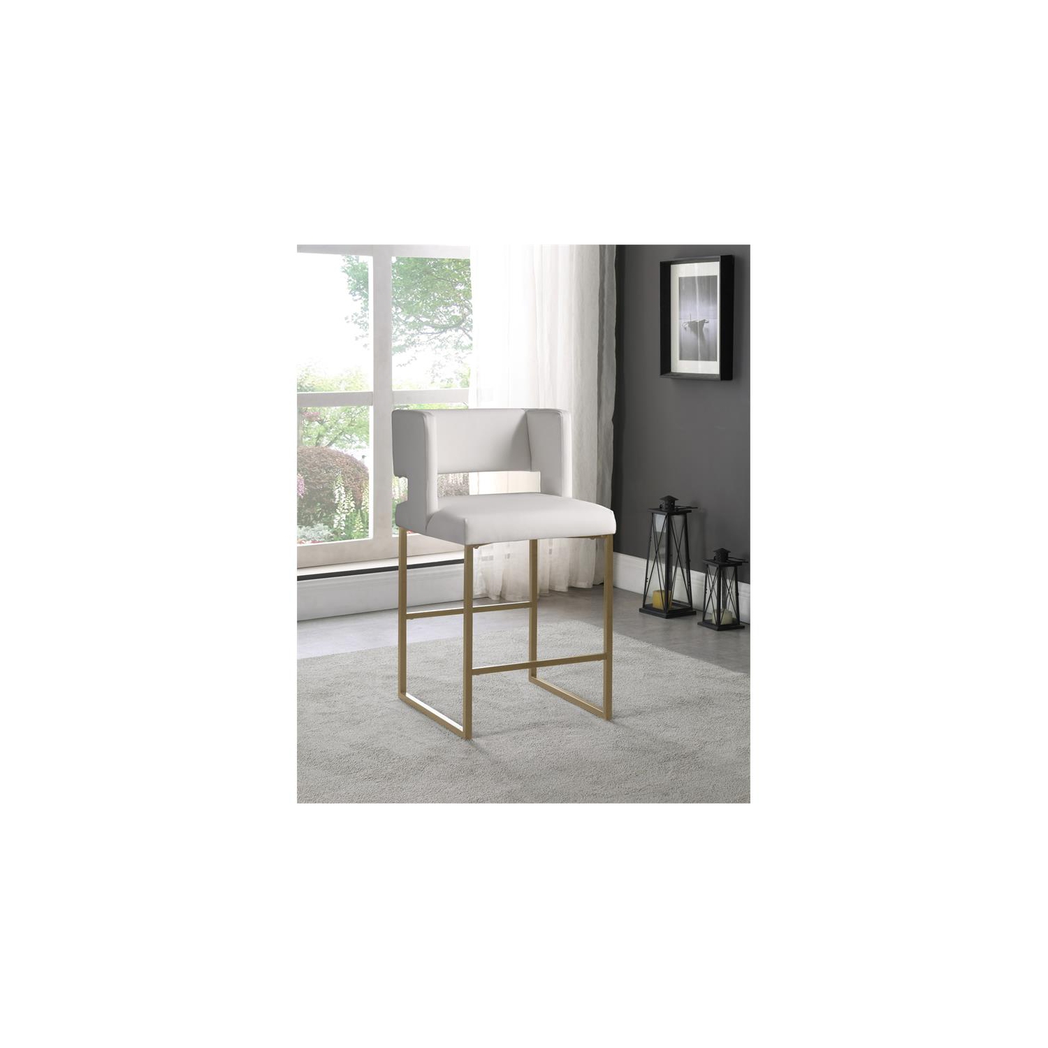 Tabouret de comptoir en similicuir blanc Meridian Furniture Caleb