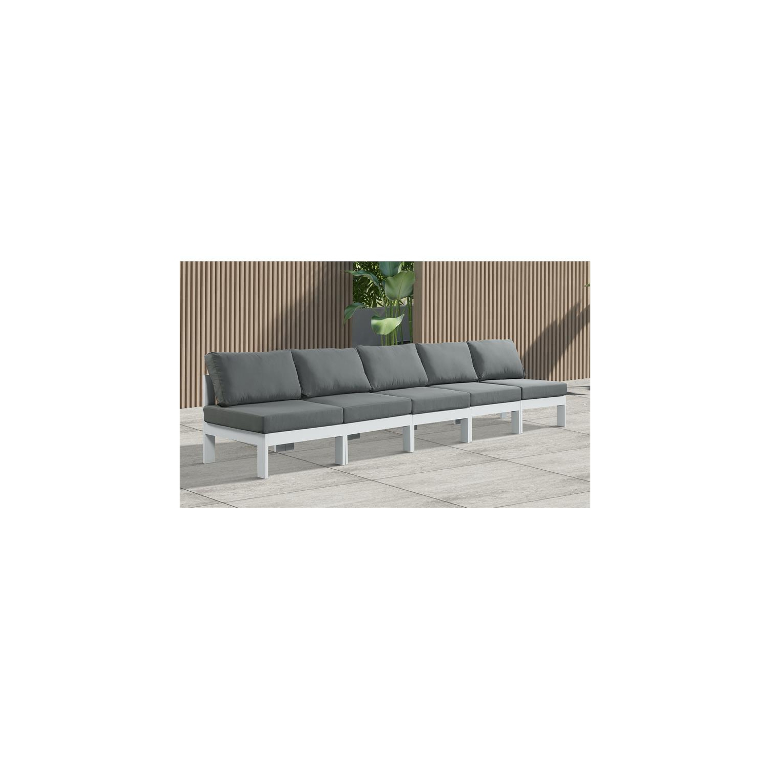 Meridian Furniture Nizuc Grey Fabric Outdoor Patio Modular Sofa