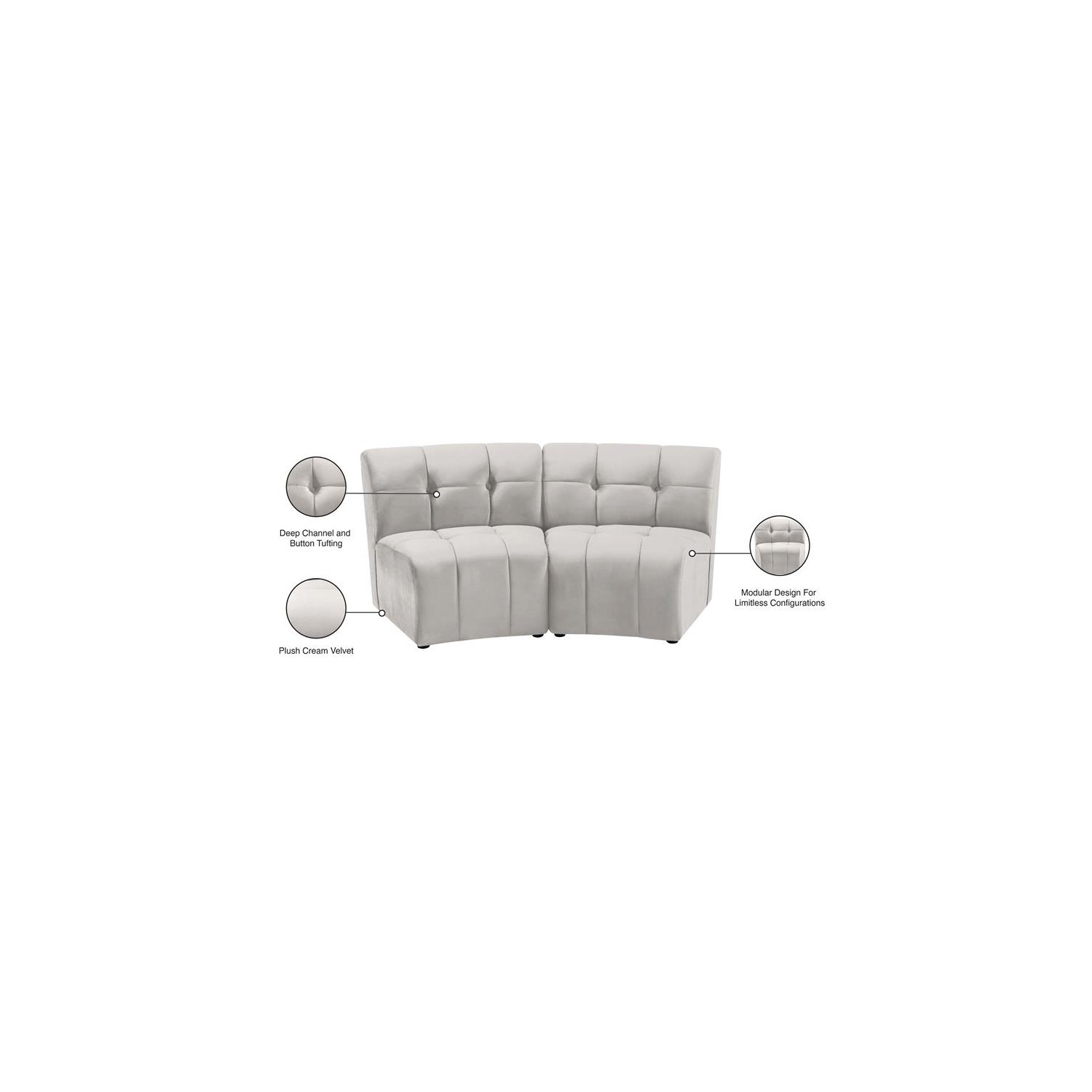 Meridian Furniture Limitless Cream Velvet Modular Loveseat