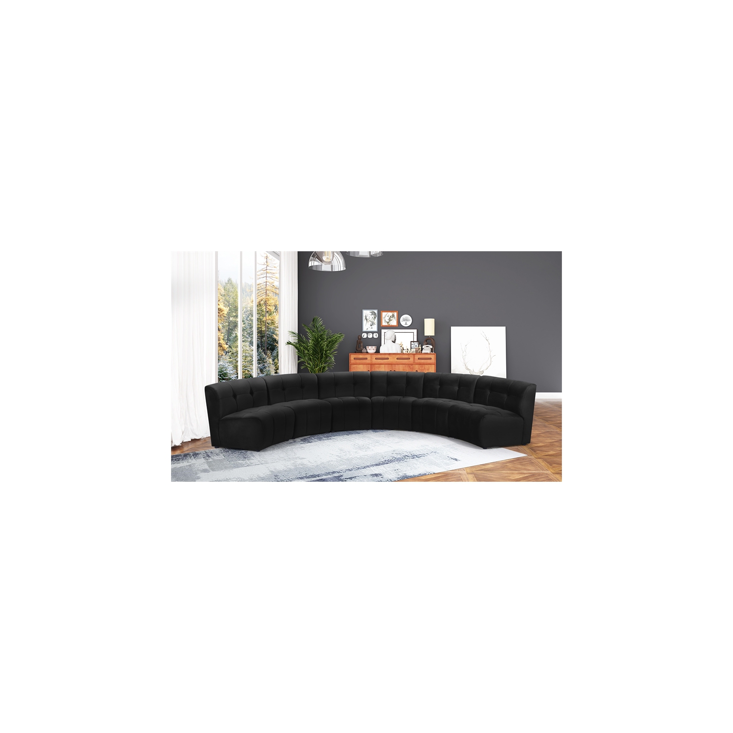Meridian Furniture Limitless Black Velvet Modular 6 Piece Sectional