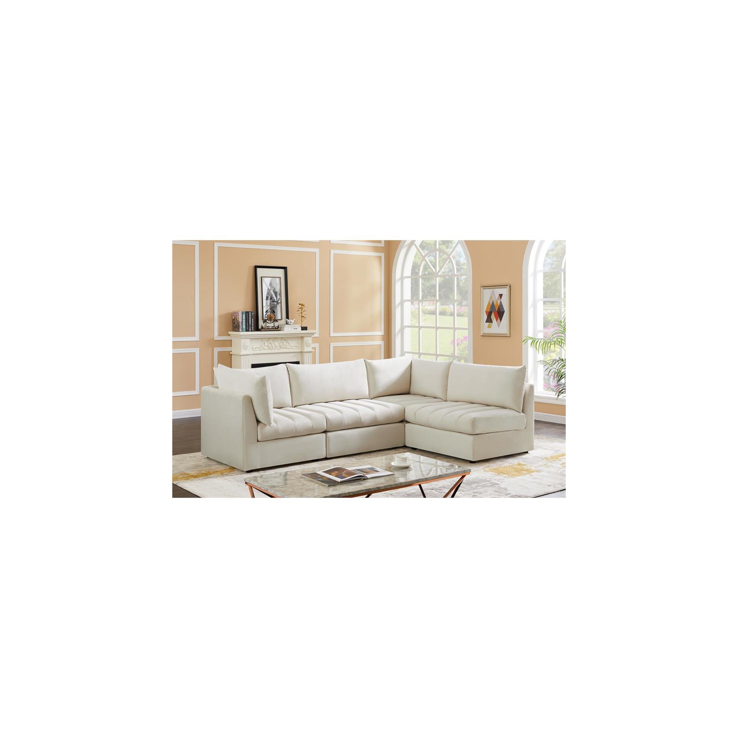 Meridian Furniture Jacob Cream Velvet Modular Sectional