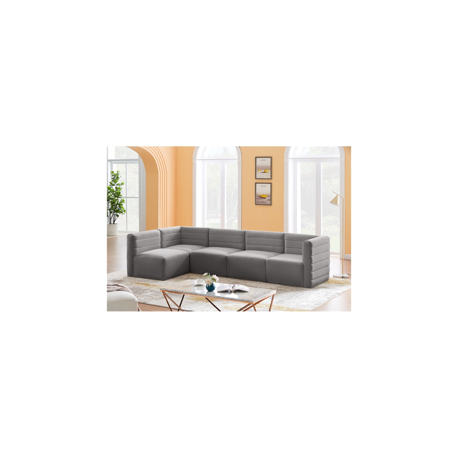 Meridian Furniture Quincy Grey Velvet Modular Sectional