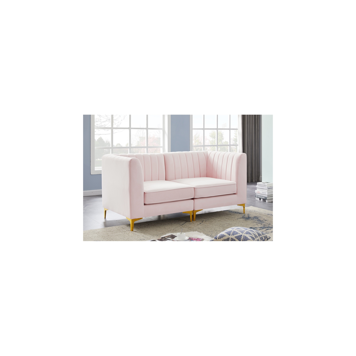 Meridian Furniture Alina Pink Velvet Modular Sectional