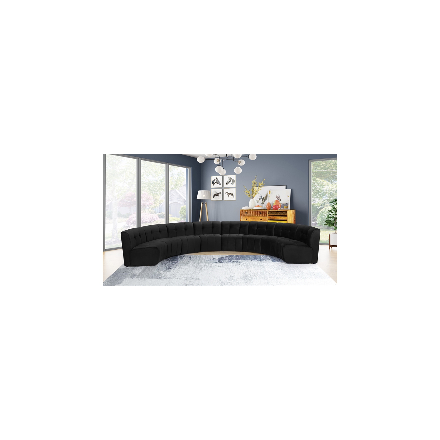 Meridian Furniture Limitless Black Velvet Modular 8 Piece Sectional