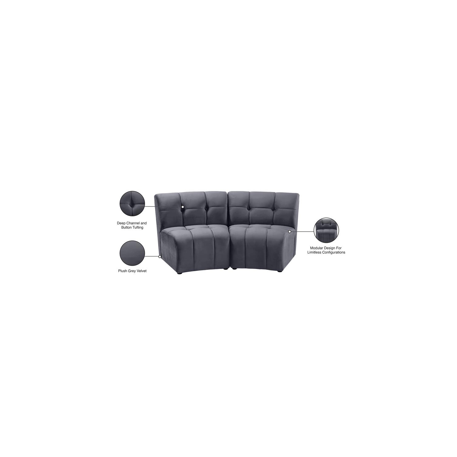 Meridian Furniture Limitless Gray Velvet Modular Loveseat