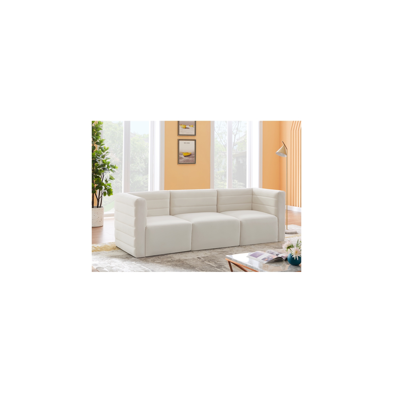 Meridian Furniture Quincy Cream Velvet Modular Sofa
