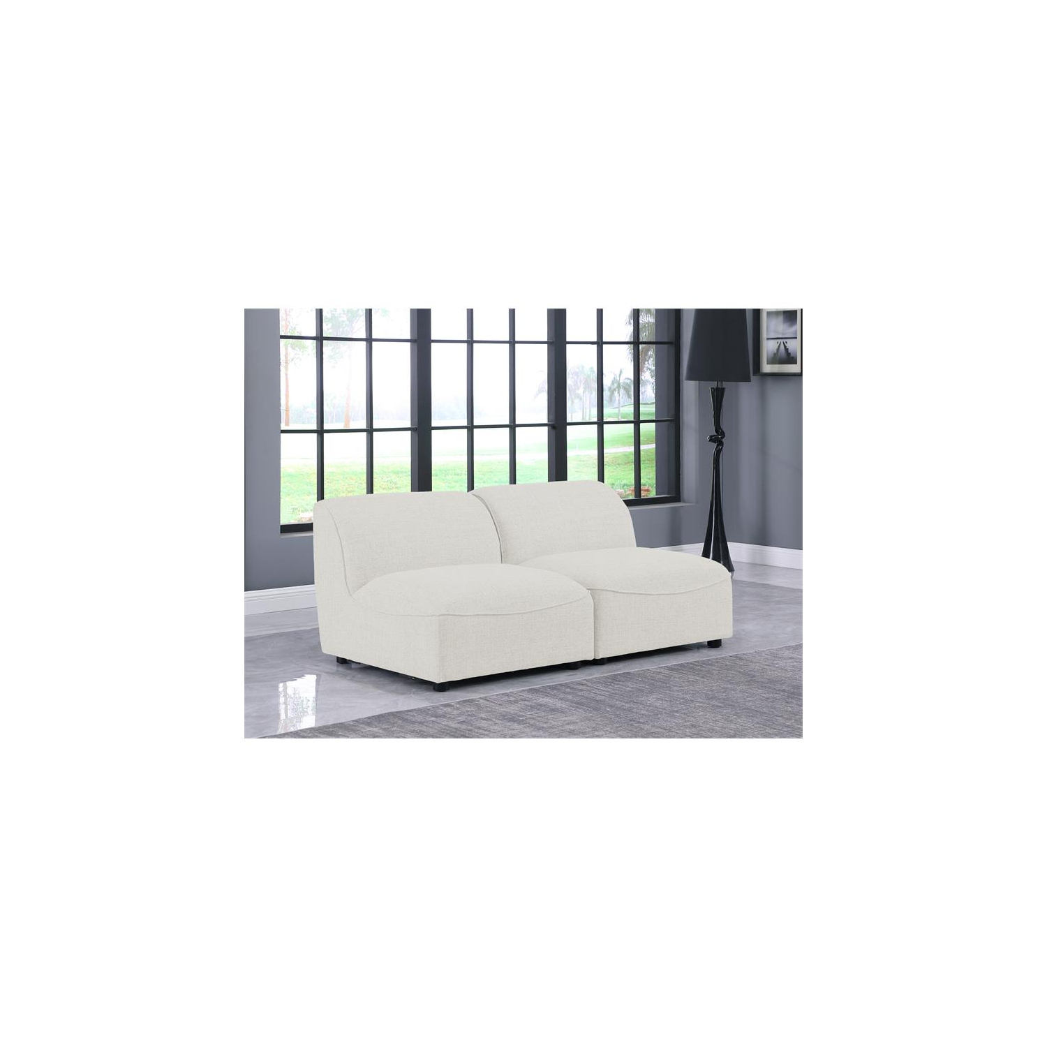 Meridian Furniture Miramar Cream Durable Linen Textured Modular Sofa