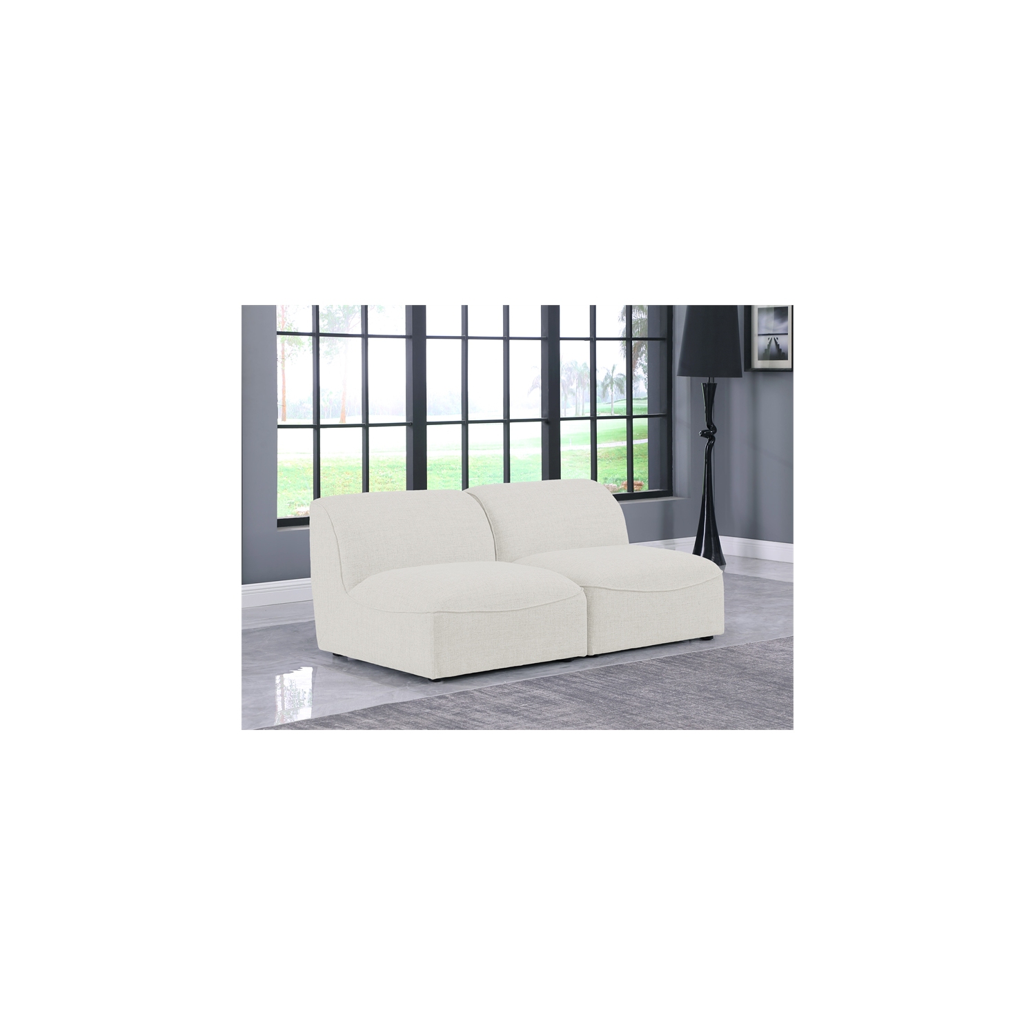 Meridian Furniture Miramar Cream Durable Linen Textured Modular Sofa