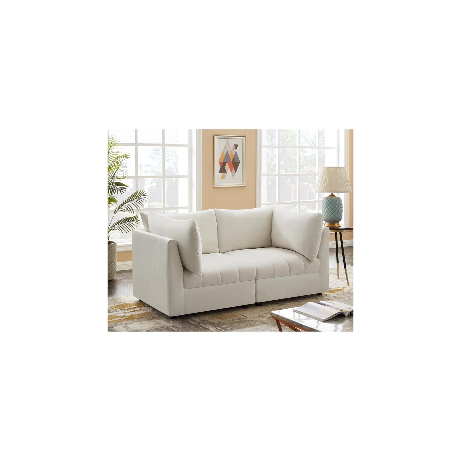 Meridian Furniture Jacob Cream Velvet Modular Sofa