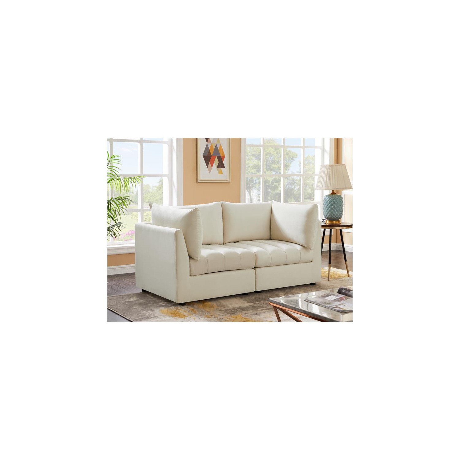 Meridian Furniture Jacob Cream Velvet Modular Sofa