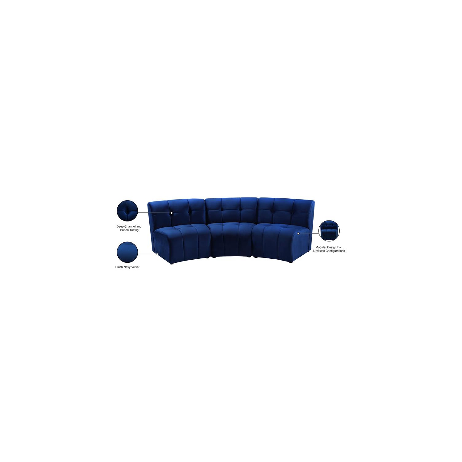 Meridian Furniture Limitless Navy Velvet Modular Sofa