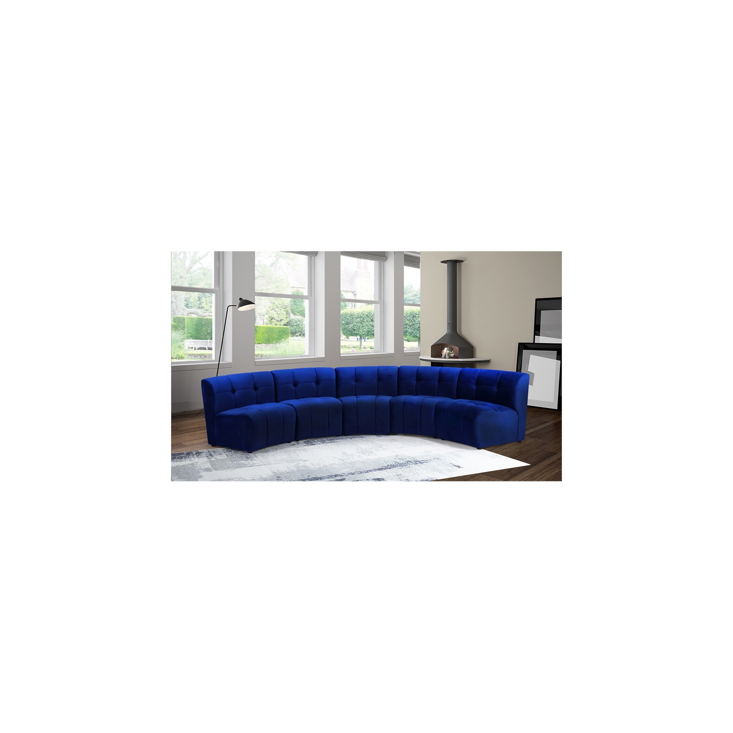 Meridian Furniture Limitless Navy Velvet Modular 5 Piece Sectional
