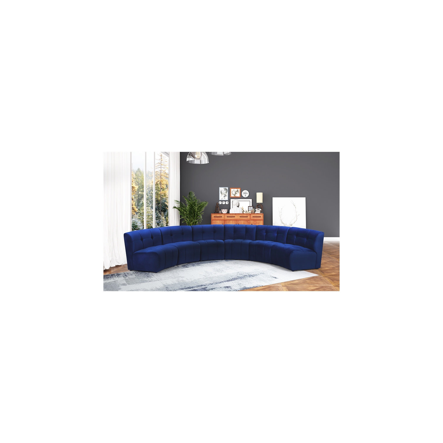 Meridian Furniture Limitless Navy Velvet Modular 6 Piece Sectional