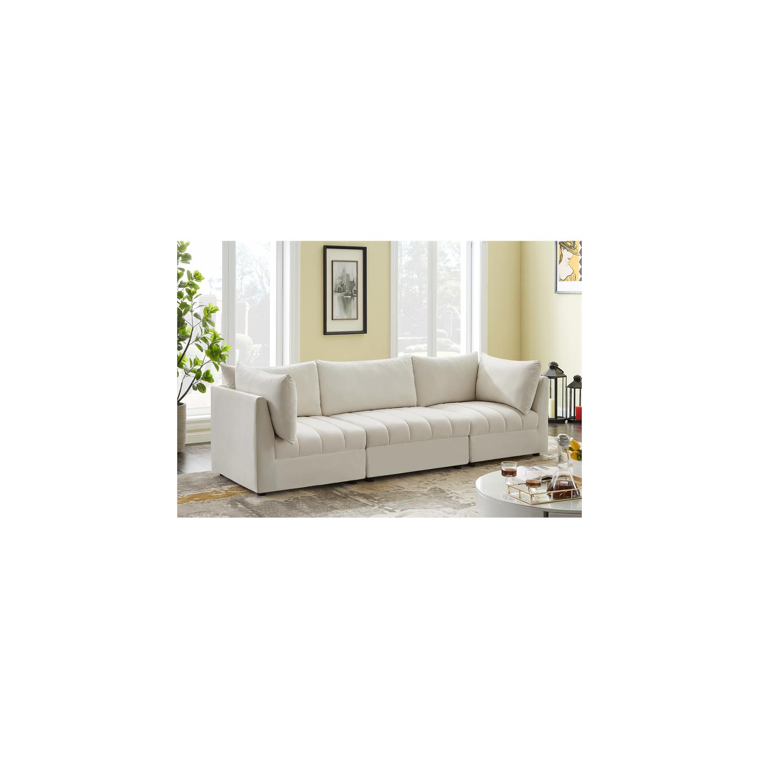 Meridian Furniture Jacob Cream Velvet Modular Sofa